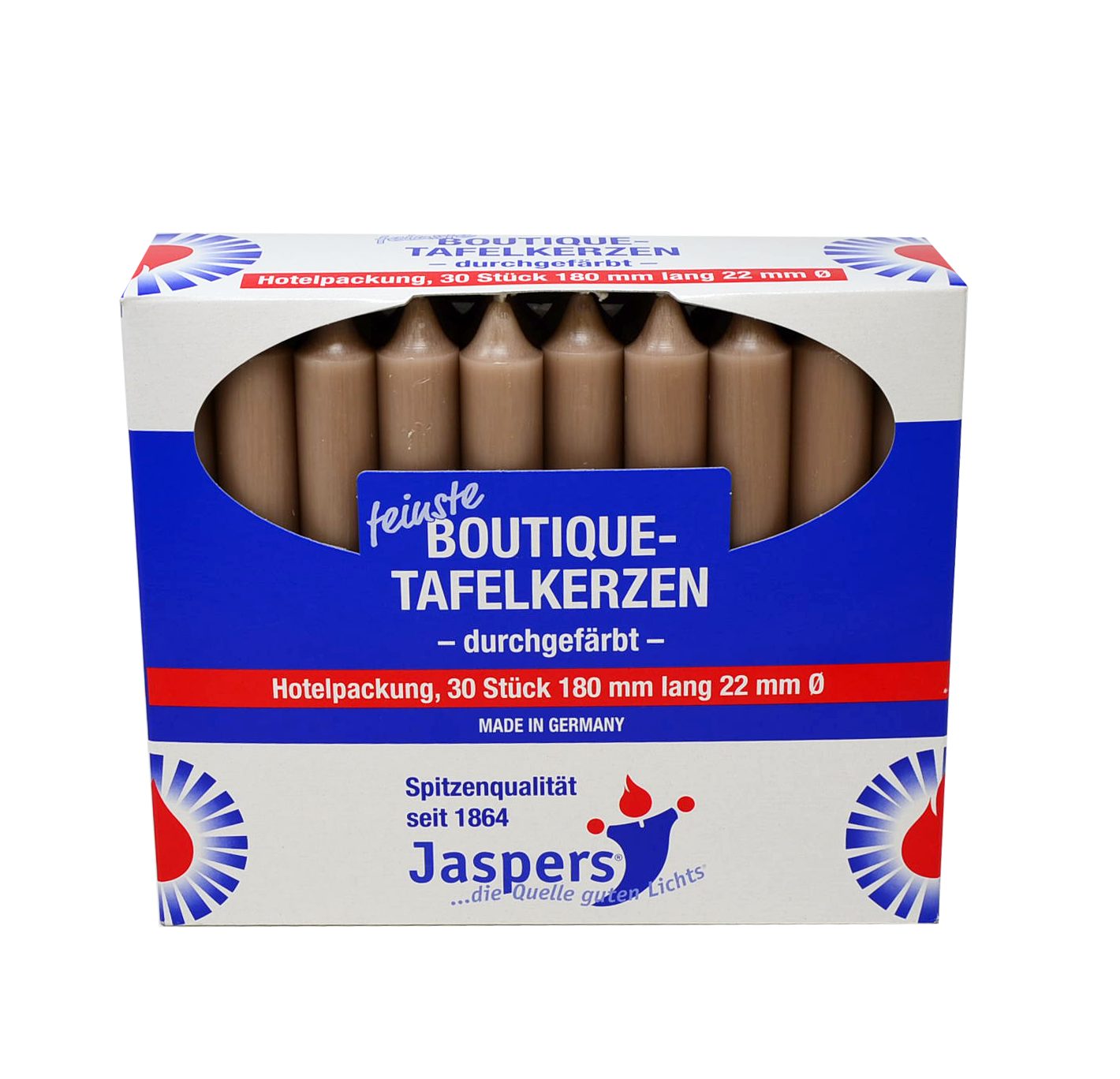 Jaspers Kerzen Tafelkerze Boutique-Kerzen Hotelpackung flachs 30er Pack durchgefärbt