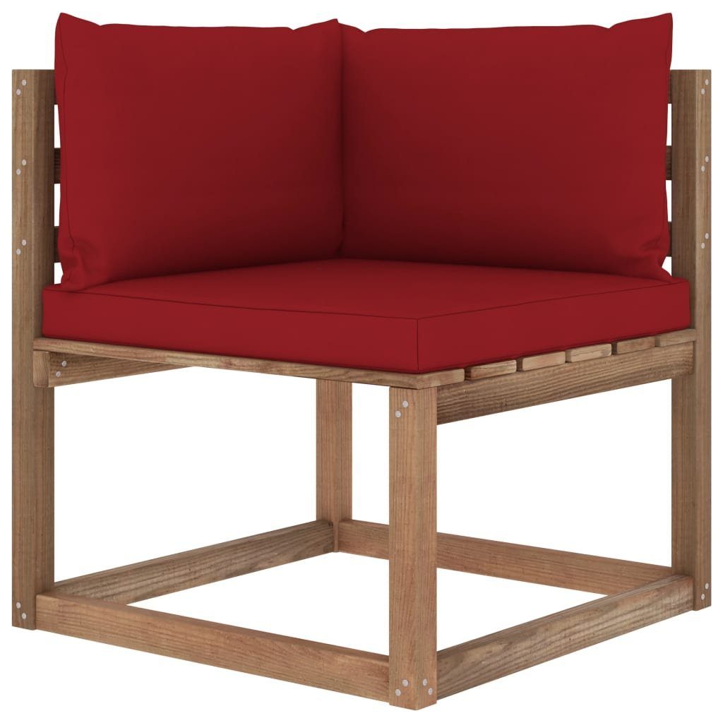 vidaXL Loungesofa Outdoor-Ecksofa Paletten mit Kissen in Weinrot, 1 Teile