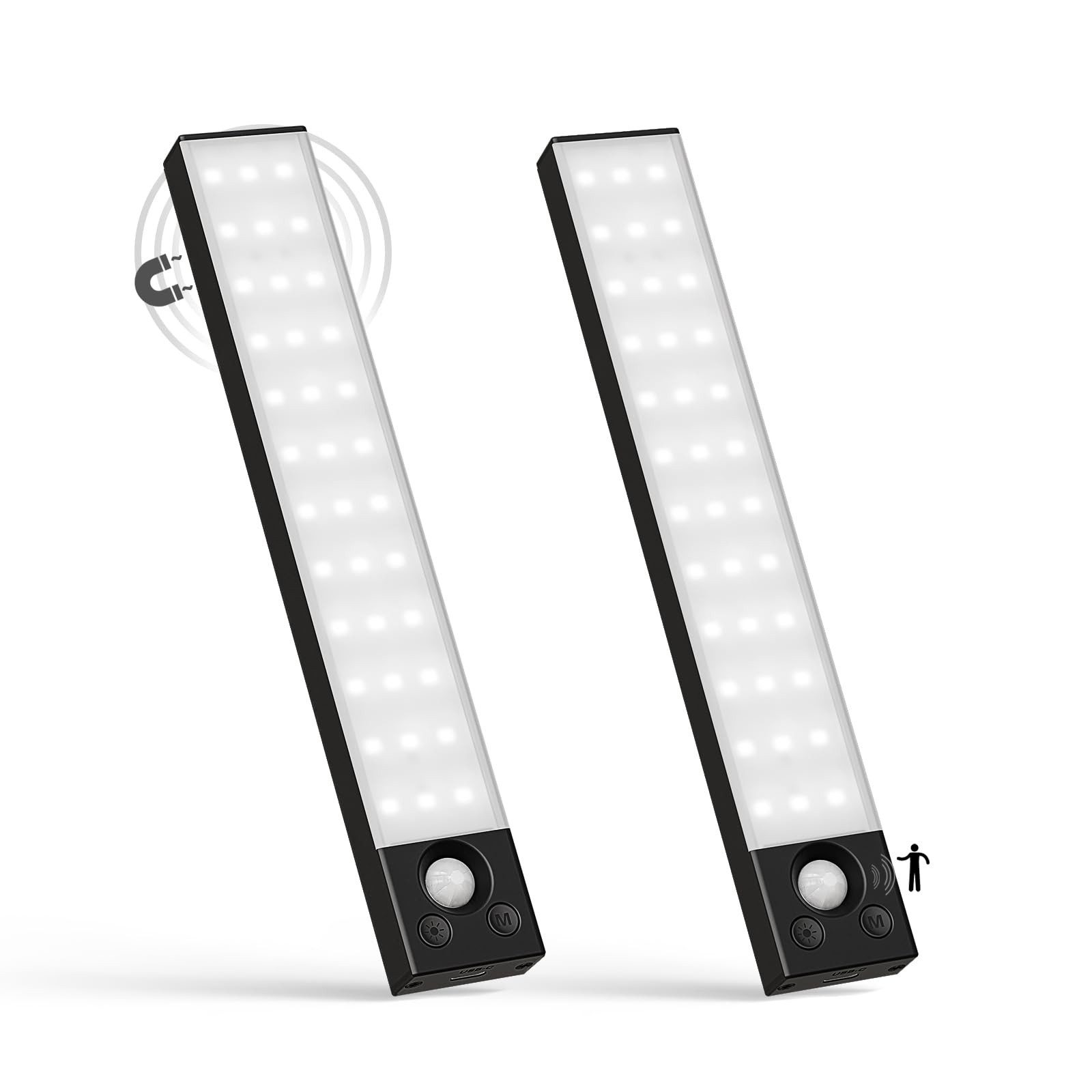 LQWELL LED Unterbauleuchte mit Bewegungsmelder, Dimmbar, Akku, USB-C Wiederaufladbar Schranklicht, LED fest integriert, Treppenlicht Nachttischlampe 22,5 cm, 1500 mAh, für Küche, Kleiderschrank, Schlafzimmer