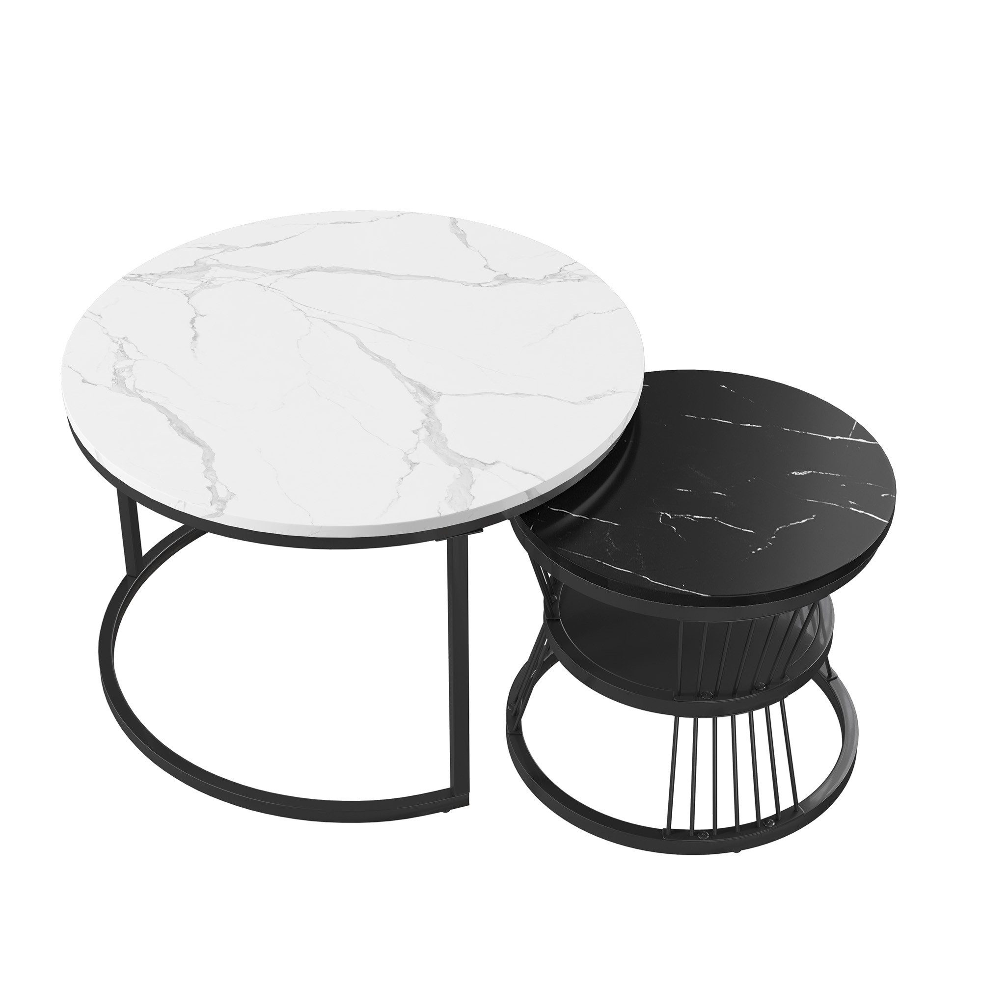 Furnishings Home Couchtisch rund Kaffeetisch Beistelltisch Satztische 2er Set, Große Werbung (2-St., Zweiteiliges Set), 2tlg. mit Marmormuster, 70 x 45.5 cm + 4 – Bild 2 von 5