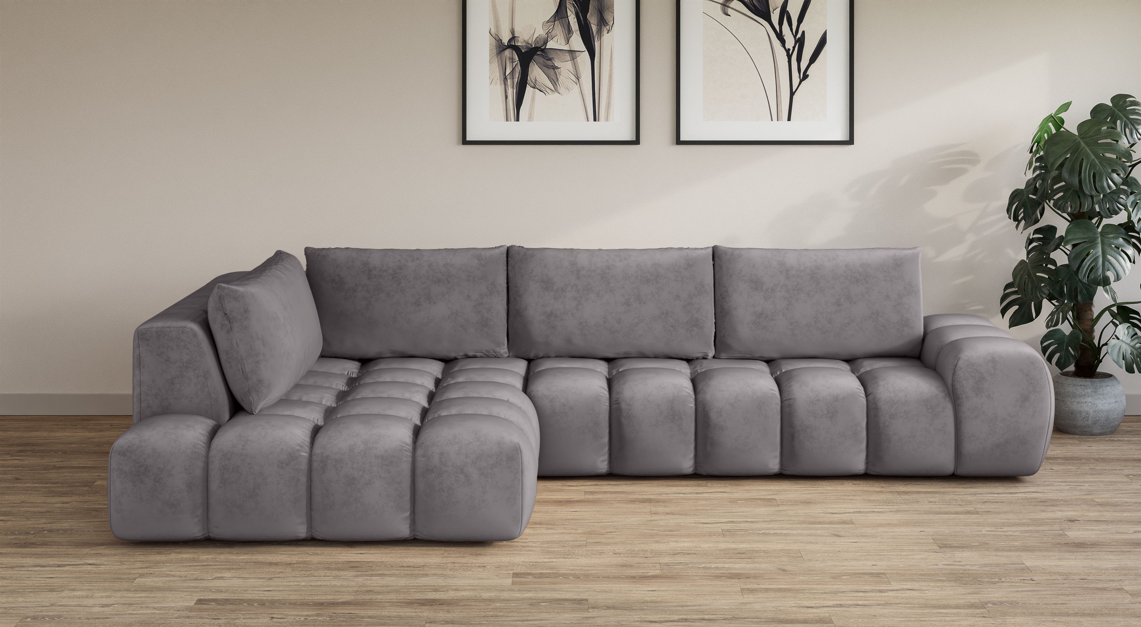 OTTO home Ecksofa AZITA L-Form, XXL 352 cm Designsofa in Bubble-Opitk, lose Rückenkissen, traumhafte Steppung
