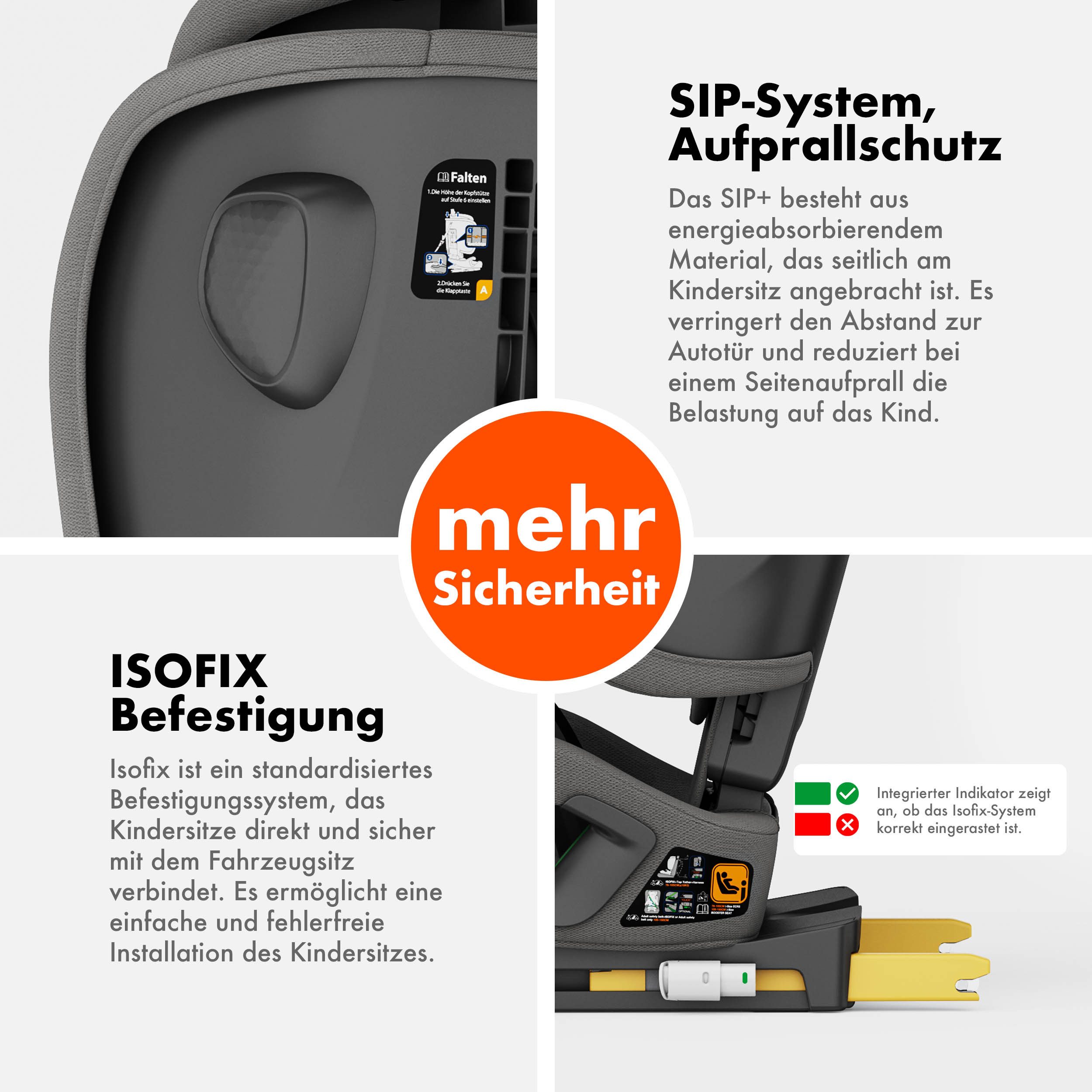 Daliya® Autokindersitz JOYMAX i-Size Auto-Kindersitz, ISOFIX, für Kinder 76-150 cm, 9-36 kg, ab: 1,5 Jahren, bis: 10 Jahre, ab: 76 cm, bis: 150 cm, (3-tlg), ISOFIX, Top Tether, faltbar, verstellbare Kopfstütze und Rückenlehne