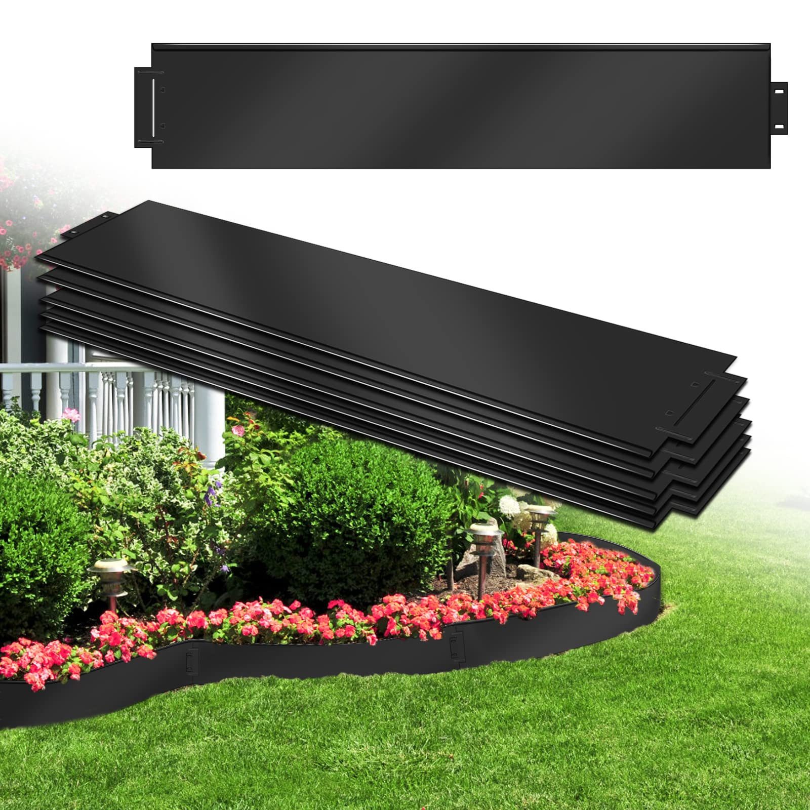 FIVMEN Rasenkante Metall Beetumrandung Verzinkt Beetbegrenzung Rasenbleche, 5Pcs, 100x15cm /100x18cm per Stück, Flexible Mähkante Palisade Schwarz/Silber/Rost