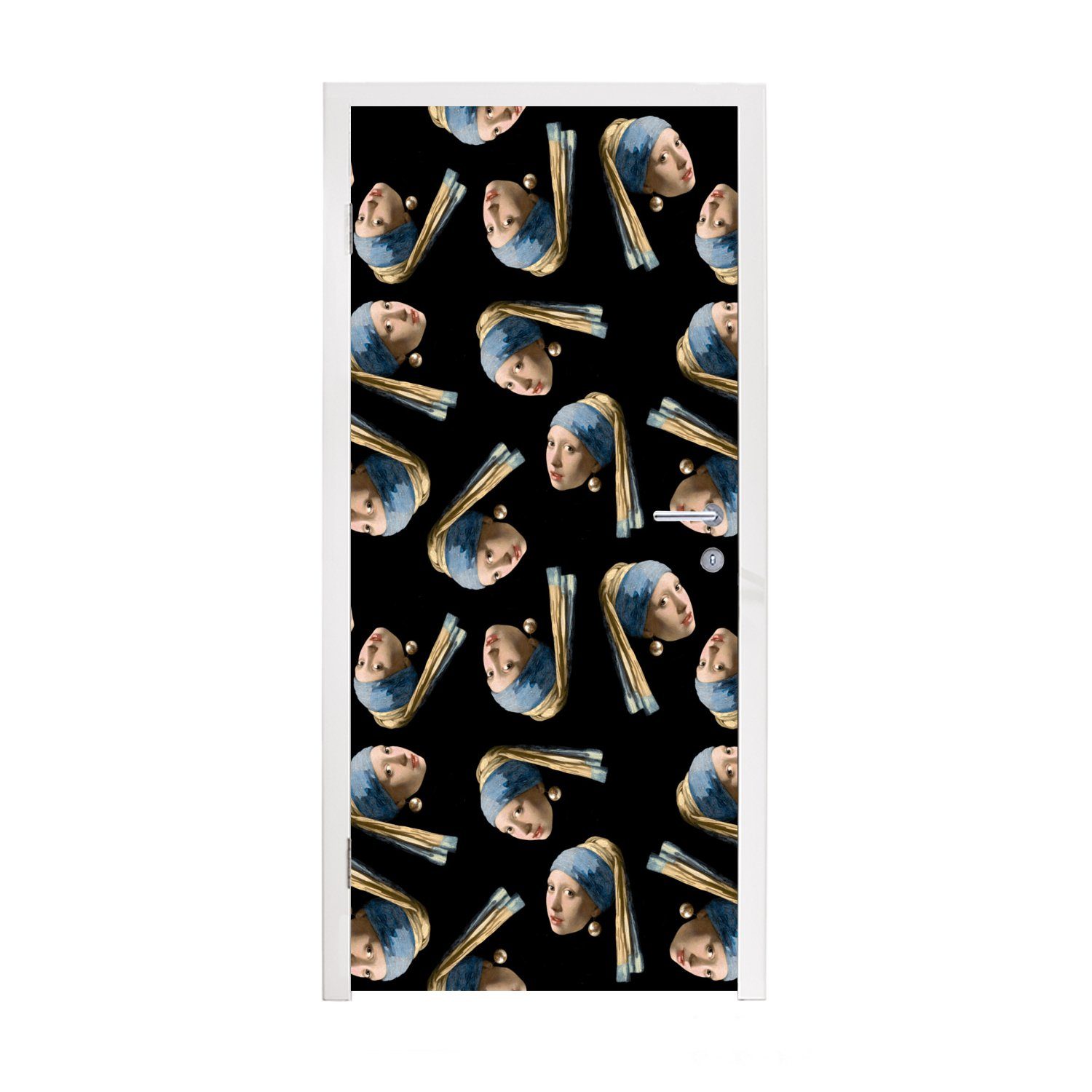 MuchoWow Türtapete Das Mädchen mit dem Perlenohrring - Muster - Vermeer, Matt, bedruckt, (1 St), Fototapete für Tür, Türaufkleber, 75x205 cm | Türtapeten