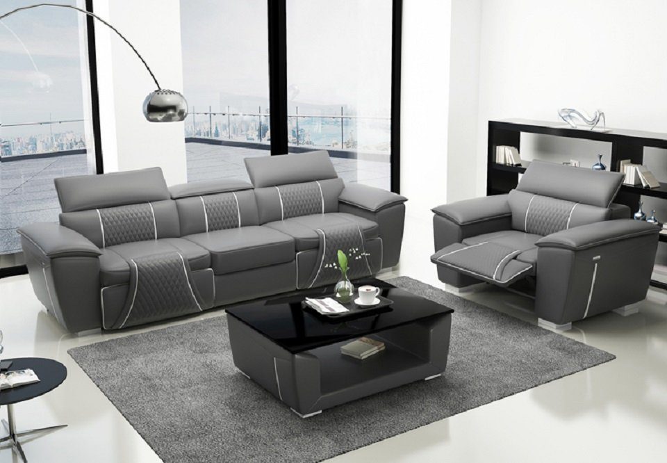 JVmoebel Sofa Luxus 2x 3 Sitzer mit Möbel Couch Ledersofa Textil Gruppe Sofas Set, Made in Europe Grau