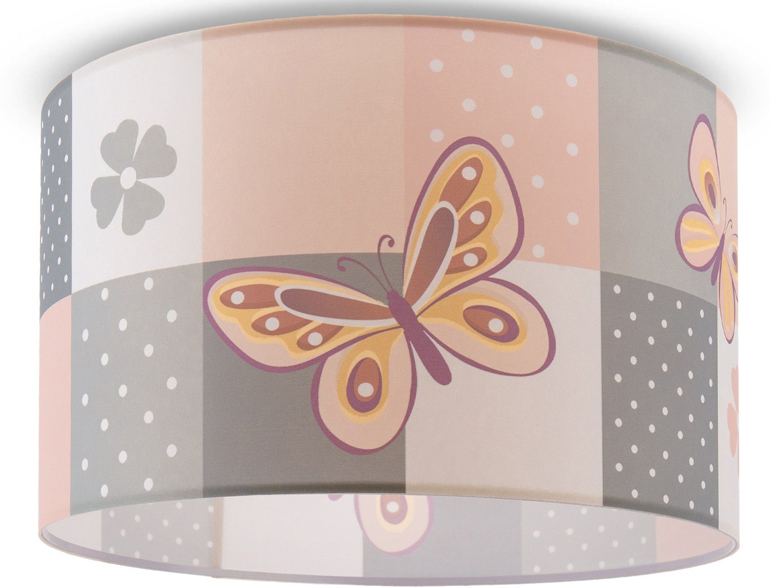 Cosmo Leuchtmittel, Kinderzimmer Lampe 220, E27 Karo Rosa Schmetterling ohne Paco Blumen Deckenleuchte Deckenlampe Home