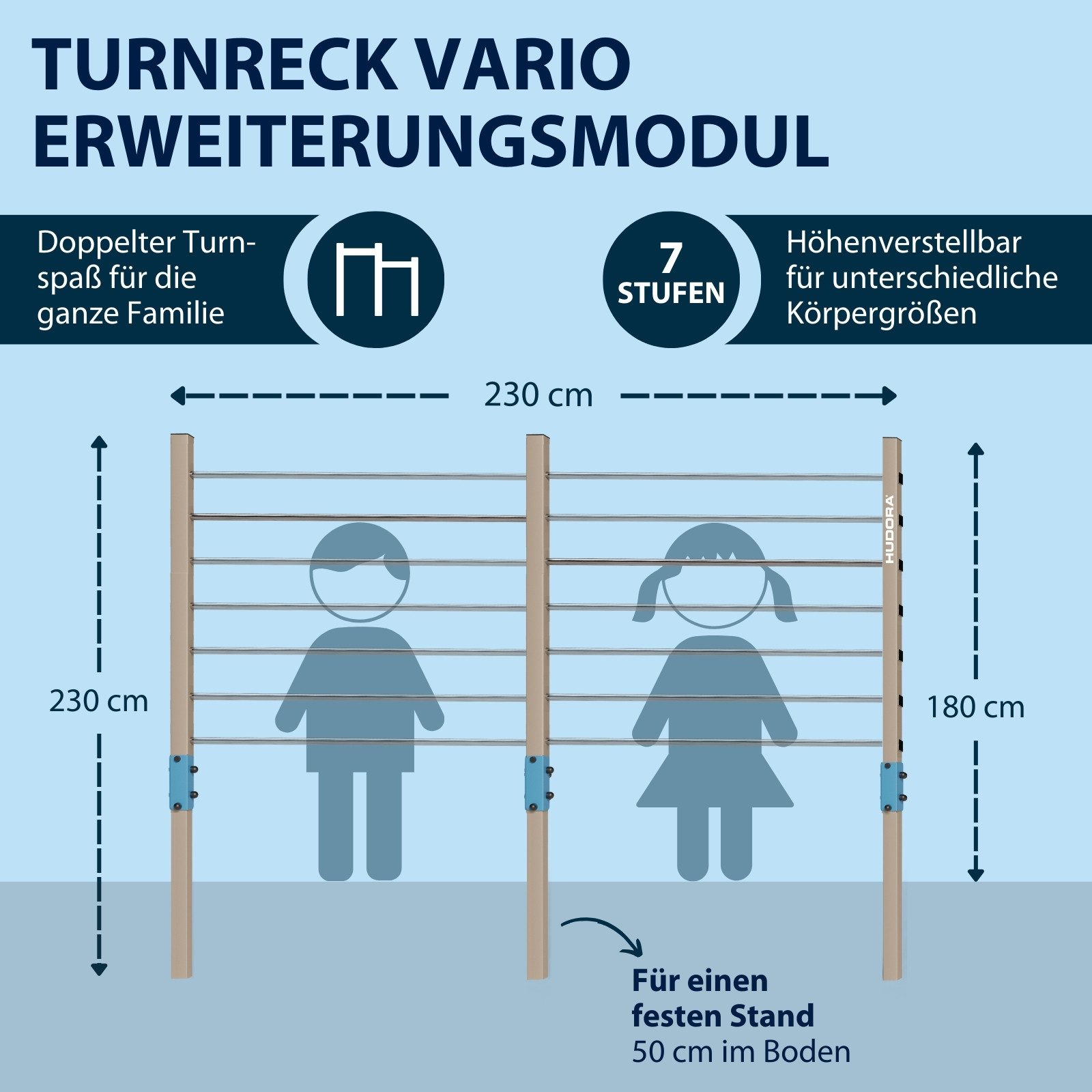 Hudora Turnreck Vario Outdoor/Garten, Reckstange, Turnstange für Kinder & Erwachsene, höhenverstellbar