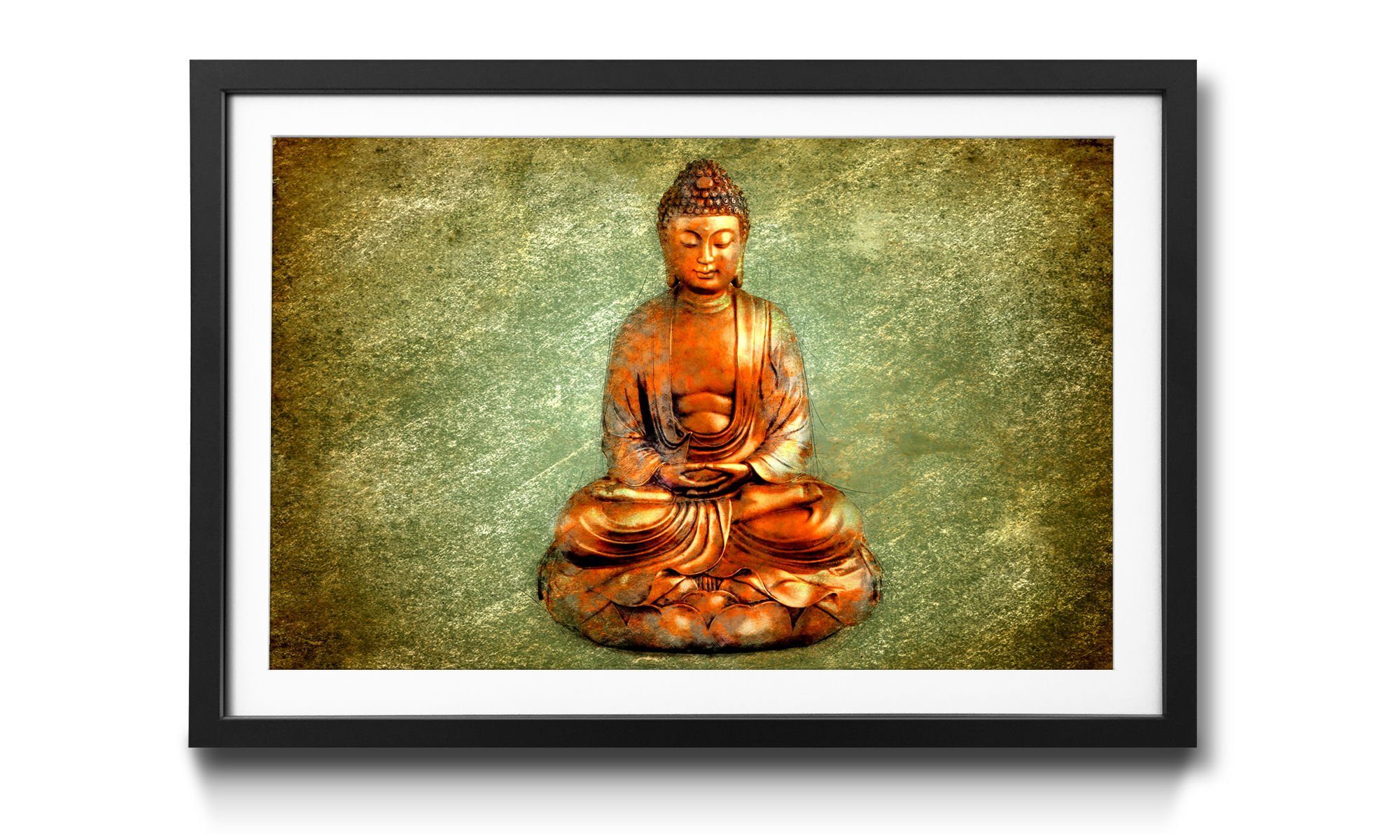4 Größen Rahmen Buddha, erhältlich mit in Meditation, WandbilderXXL Bild Wandbild,