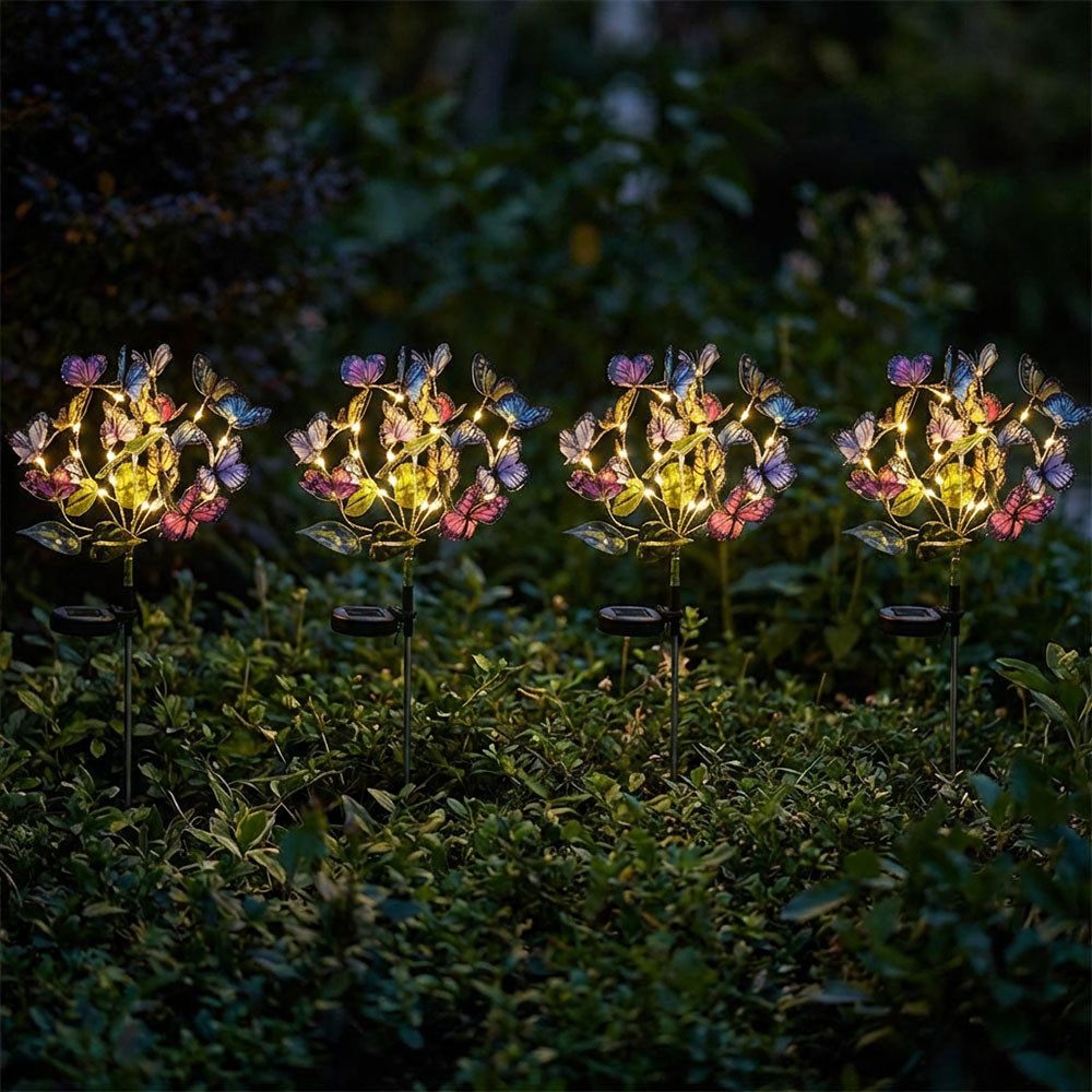 Haushalt International LED Dekofigur, LED-Leuchtmittel fest verbaut, Warmweiß, Solar Steckleuchten LED Garten Schmetterlingsschwarm 4er Set