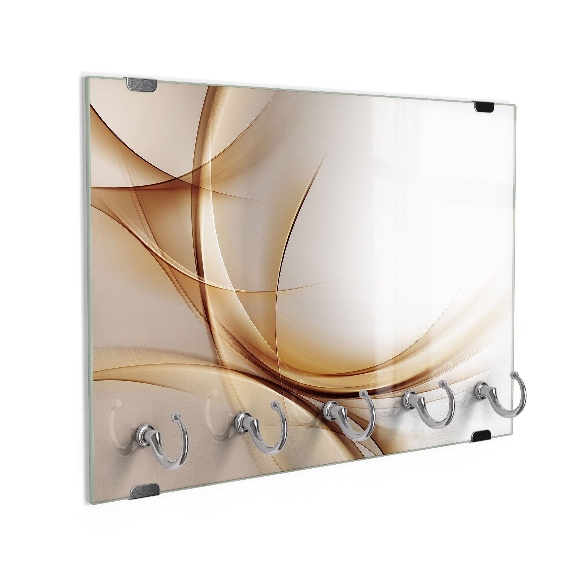 DEQORI Schlüsselbrett 'Elegante Goldene Wellen', (1 St), Schlüsselhalter Schlüssel Haken Schlüsselboard modern Schlüsselleiste