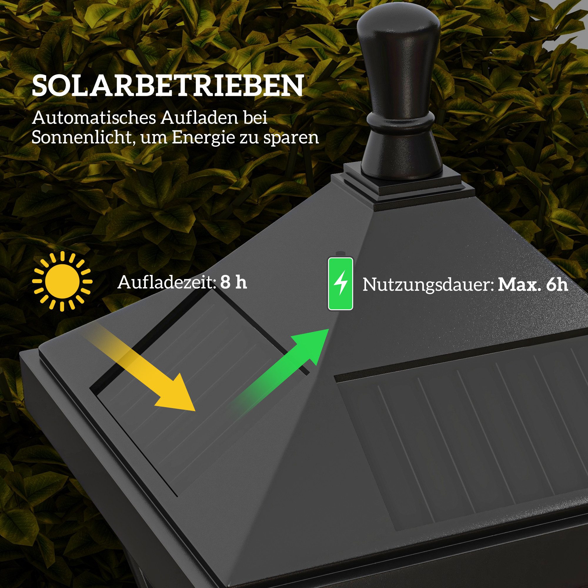 furnicato Gartenleuchte Solar Laterne 15x15x127 cm Schwarz, Wetterfeste Pfostenleuchte mit Dämmerungsschalter für Terrassen