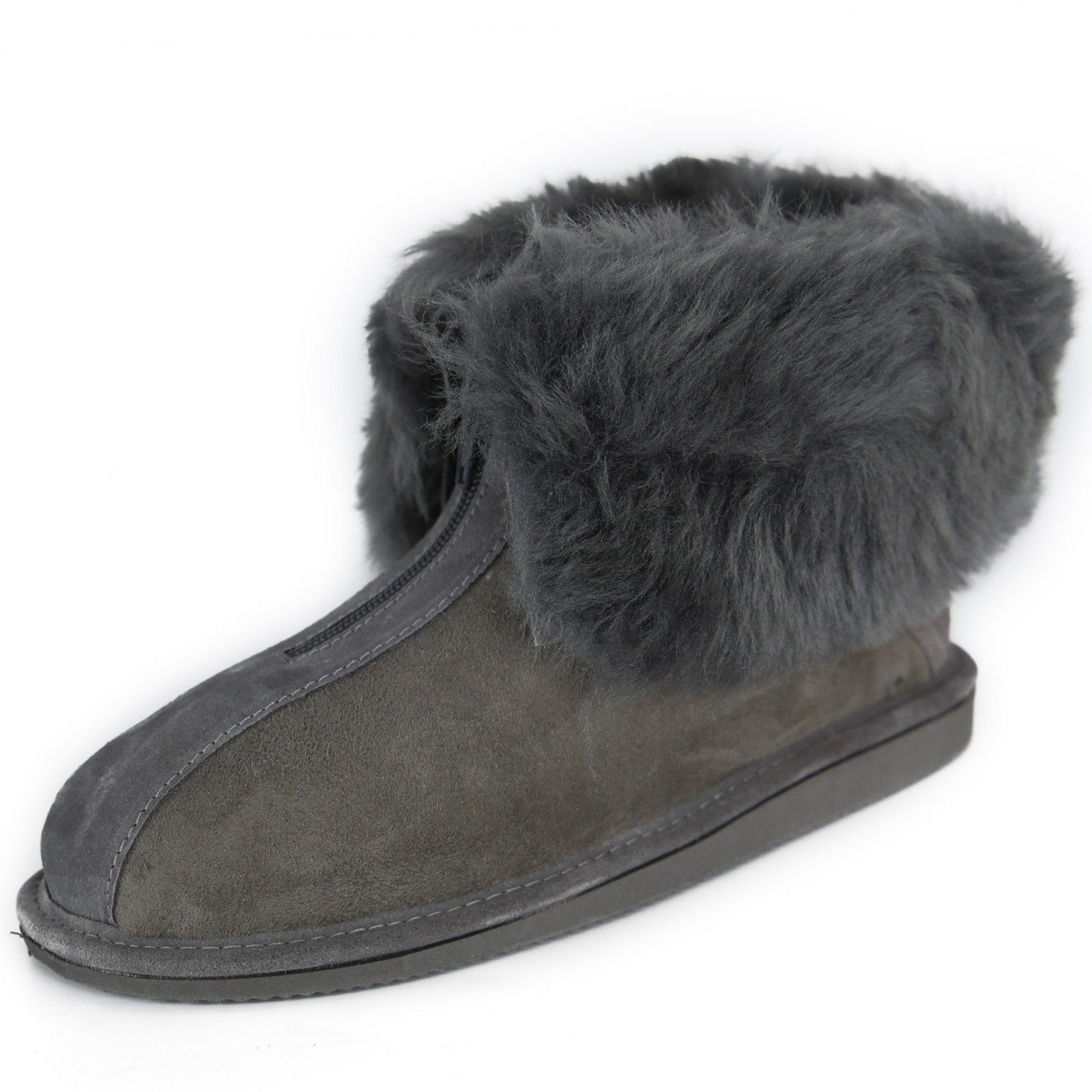Hollert Hausschuh Lammfell Hausschuhe ALASKA GRAU Hüttenschuhe