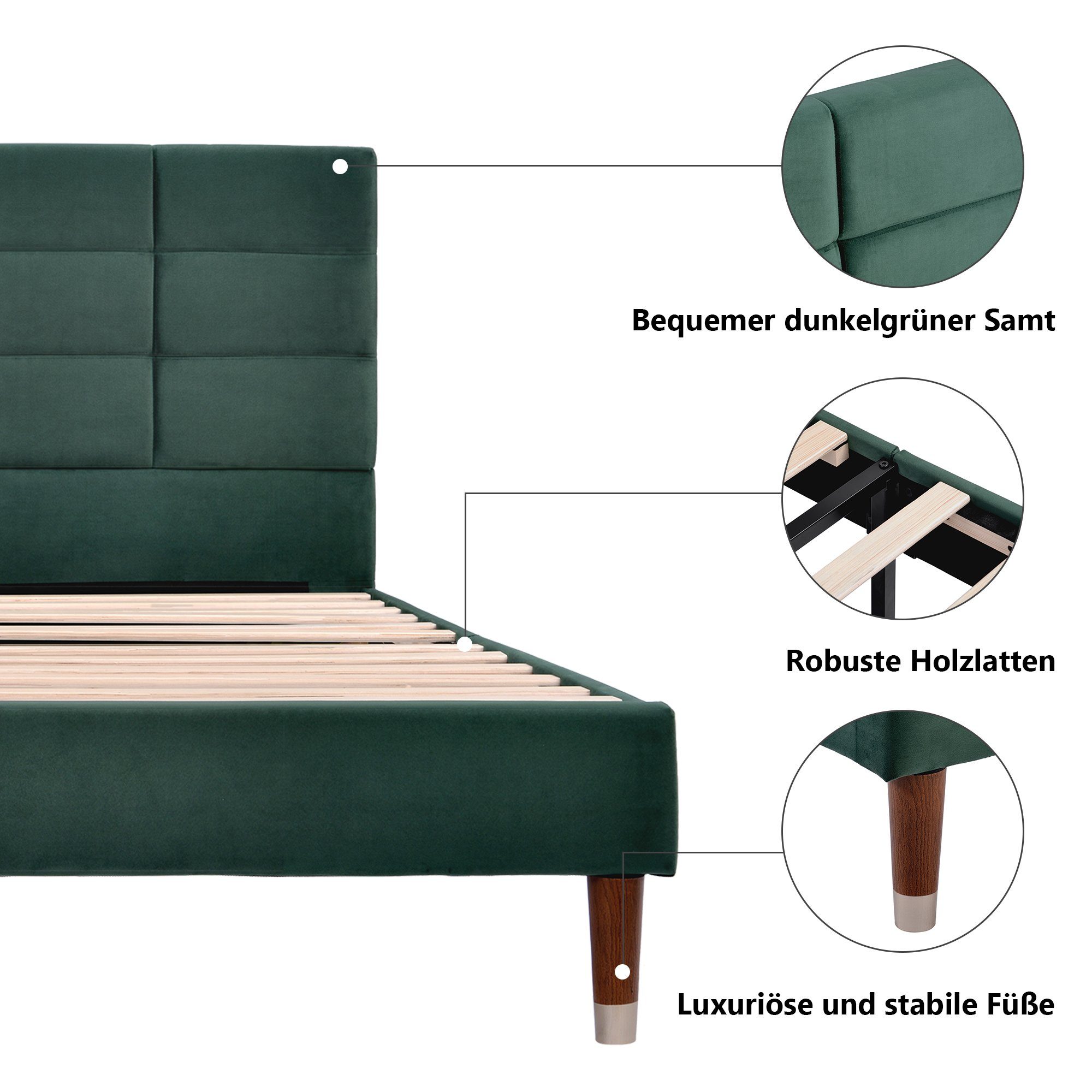 oder (mit Polsterbett Doppelbett Funktionsbett Matratze Grün Bett 140x200cm REDOM Matratze) Holzbett ohne Massivholzbett