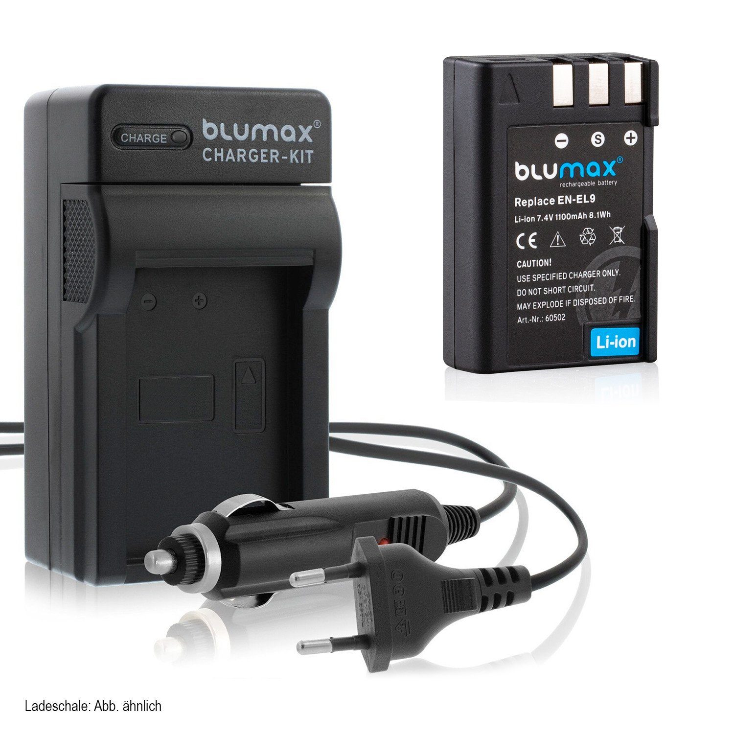 Blumax Set mit Lader für Nikon EN-EL9 DSLR D60,D5000 1100mAh  Kamera-Ladegerät