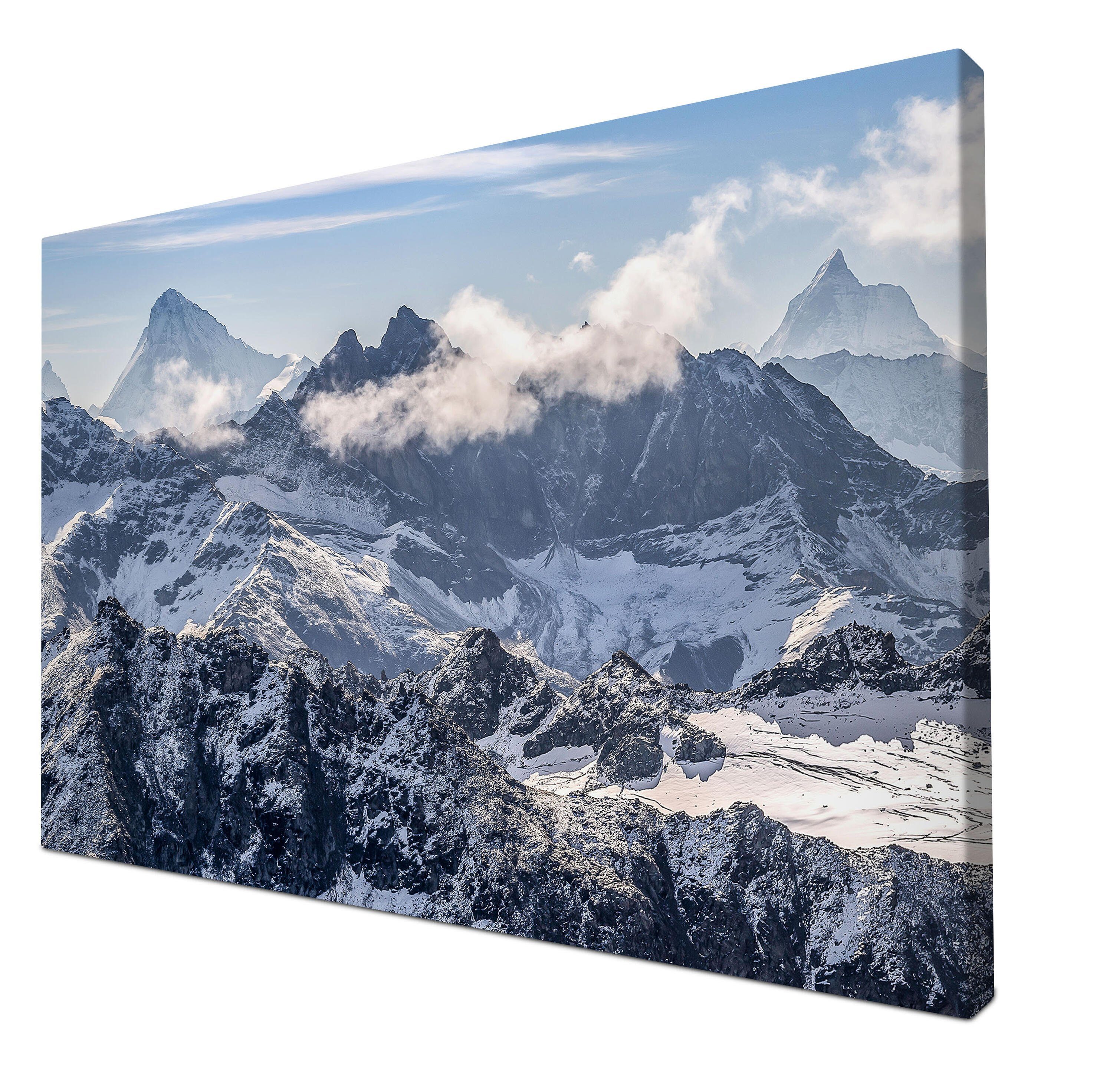 wandmotiv24 Leinwandbild Bergpanorama, Schnee, Alpen, Gebirge, Landschaft  (1 St), Wandbild, Wanddeko, Leinwandbilder in versch. Größen
