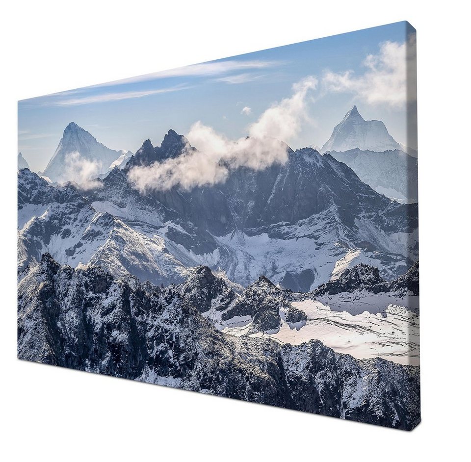 wandmotiv24 Leinwandbild Bergpanorama, Schnee, Alpen, Gebirge, Landschaft  (1 St), Wandbild, Wanddeko, Leinwandbilder in versch. Größen