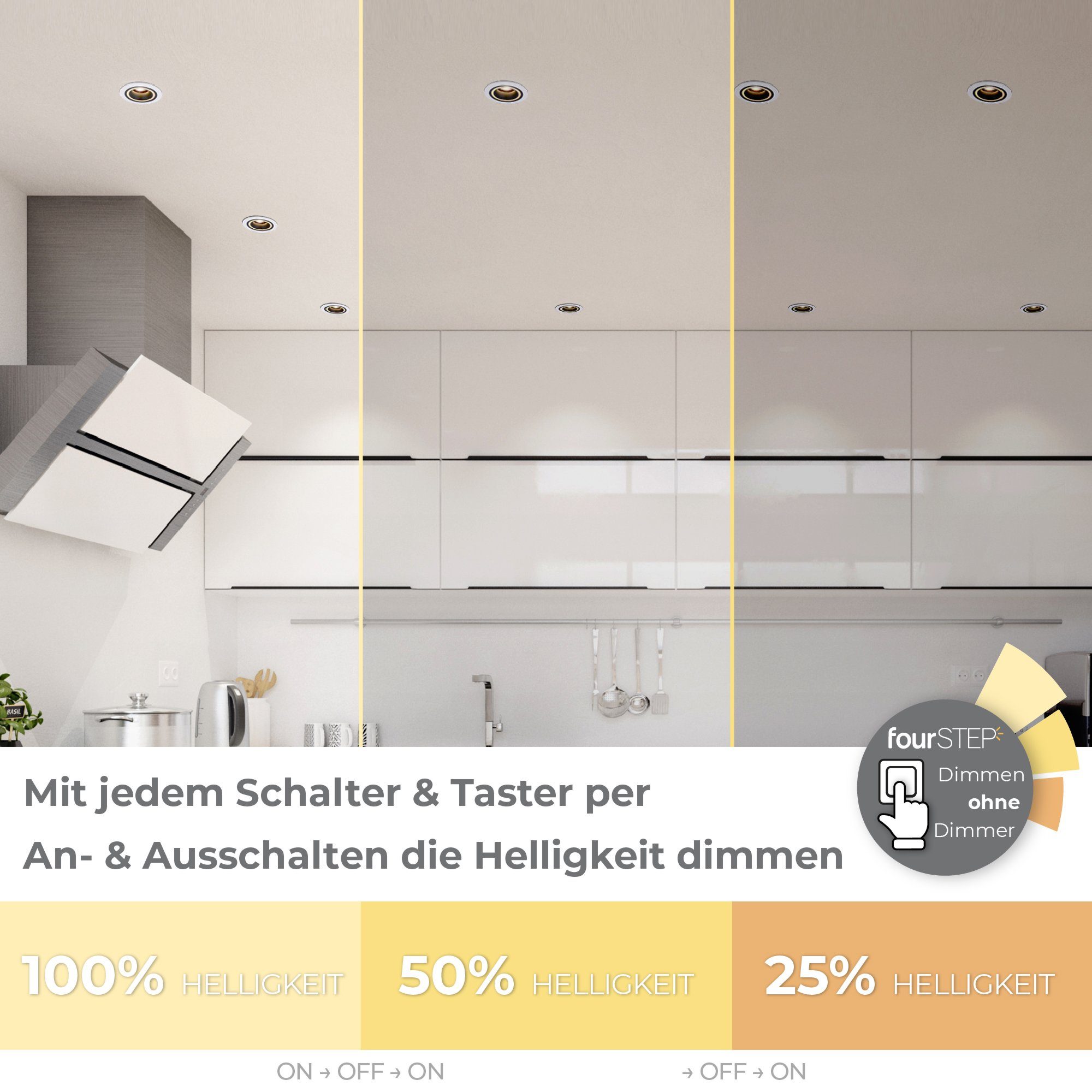 5W, fourSTEP Dimmer Einbaustrahler mit LED Einbaustrahler SSC-LUXon ohne LED Neutralweiß Dimmbar Matapo Modul