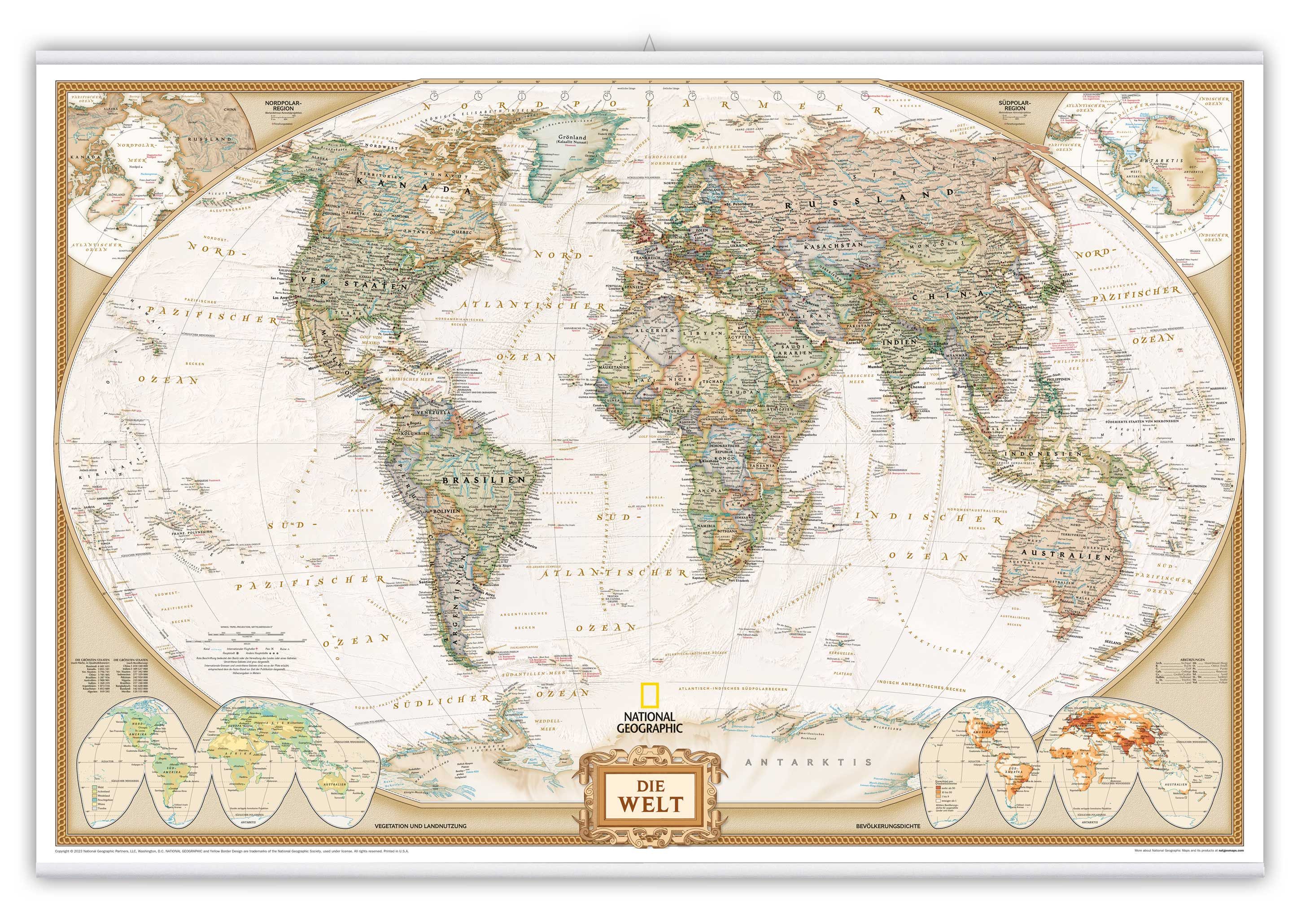 Poster Weltkarte im vintage Stil - Deutsch - 88 x 58 cm - Vintage Weltkarte
