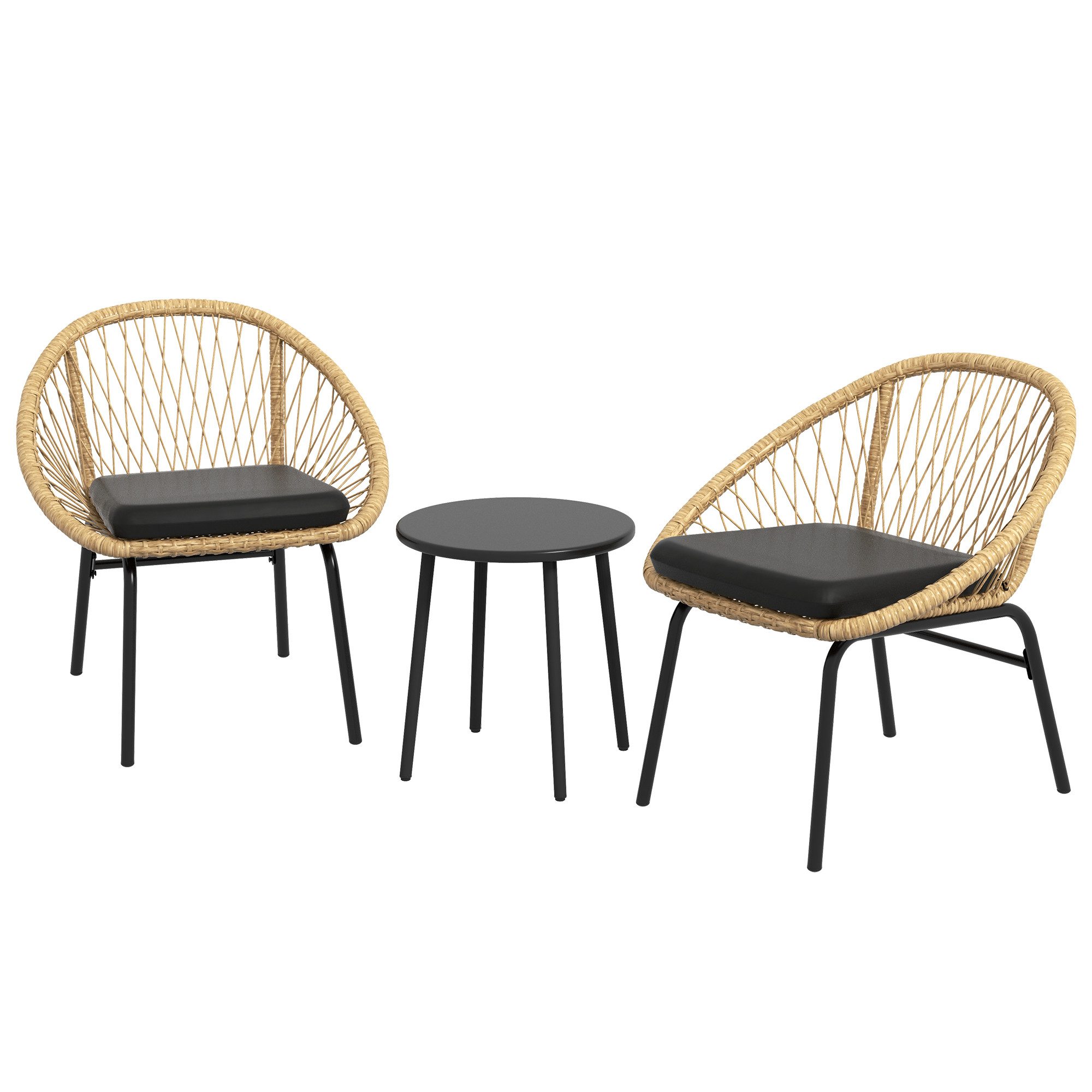 furnicato Gartenlounge-Set Rattan Terrassengarnitur Gartenmöbel-Set 2 Sessel & Tisch, (1-tlg)