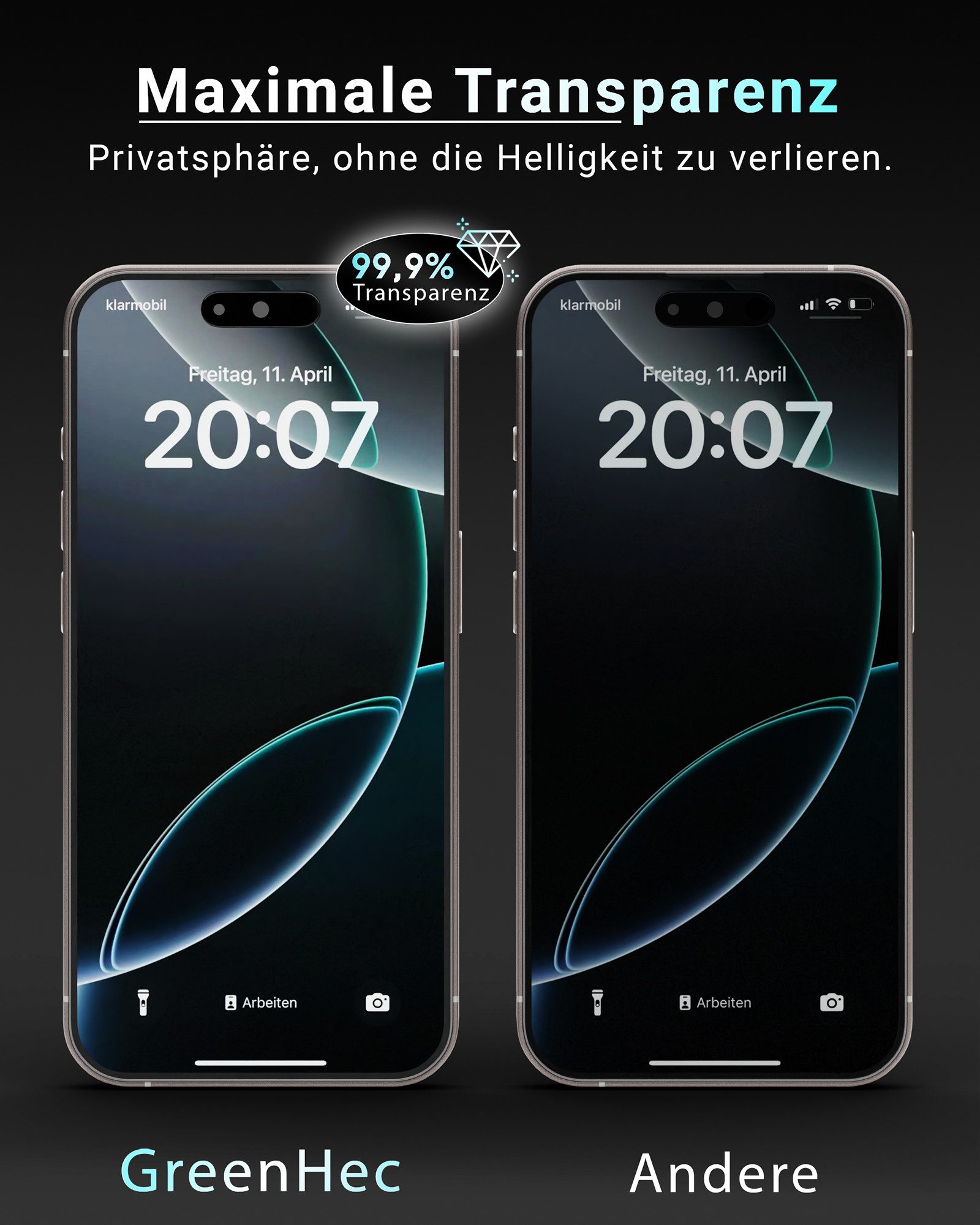 GreenHec Displayschutzglas Panzerfolie Sichtschutz iPhone 18 17 16 15 14 13 12 11 Pro Max 16e 17e für iPhone 11, Spar-Set, X Air, Privacy Glas Anti Spy, Schutz  – Bild 5 von 5