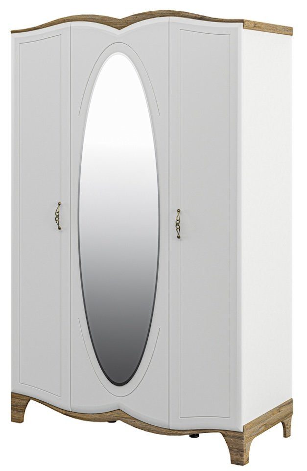 Feldmann-Wohnen Kleiderschrank Tiffany (3 Türen mit Soft-Close-Funktion, mit 7 Einlegeböden, mit Spiegel, 1-St., Französischer Landhaus-Stil, B/T/H 142 cm / 60 cm / 220 cm) 142x60x220cm Weiß Eiche Provence