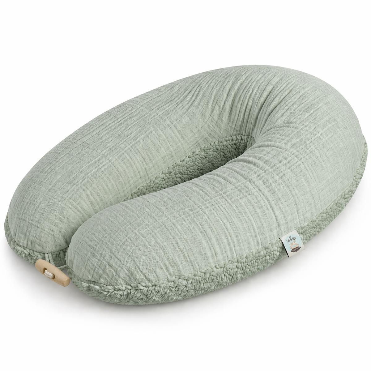 SEI Design Stillkissen XXL 190x35 cm Musselin EPS Mikroperlen Seitenschläferkissen GOTS Taupe, Schwangerschaftskissen mit Bezug, Schwangerschaftskissen mit Bezug