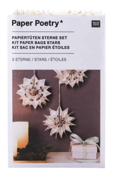 Rico Design Papierdekoration Papiertüten Sterne-Set Merry Christmas klein Weiß, 30 Teile