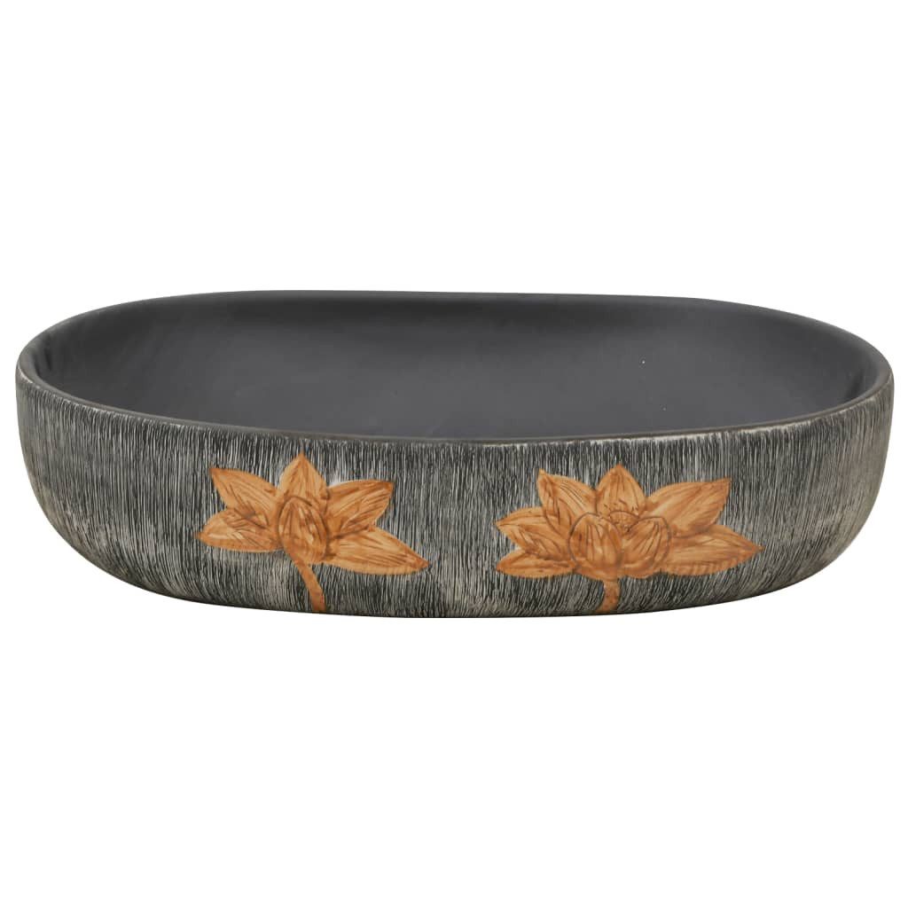 vidaXL Waschbecken 59 x 40 x 14 cm Waschbecken Badezimmer Aufsatzwaschbecken Grau und Sch