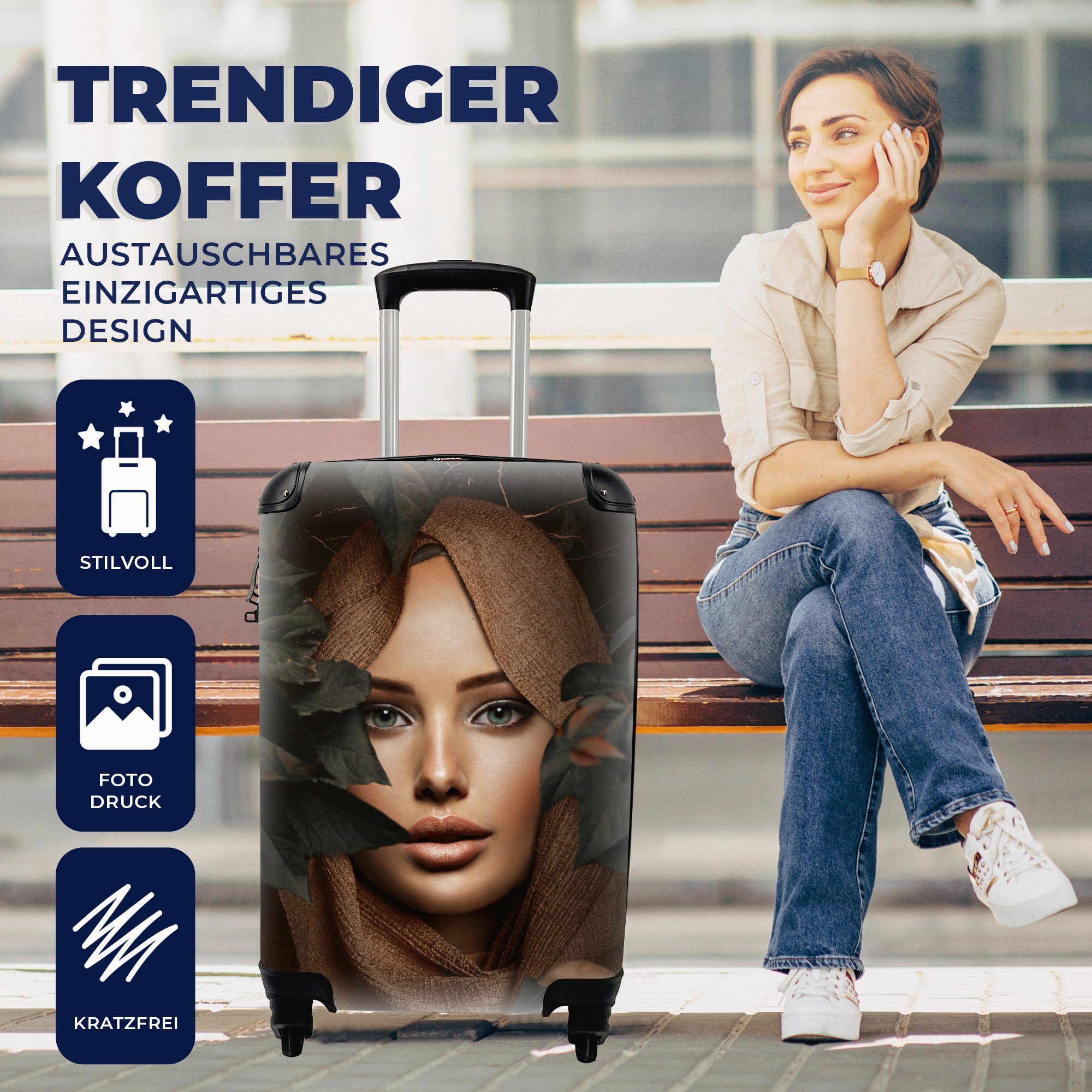 4 - Kopftuch Ferien, rollen, Rollen, - MuchoWow Reisetasche Natur, mit Handgepäck Reisekoffer für Frau Handgepäckkoffer Trolley,