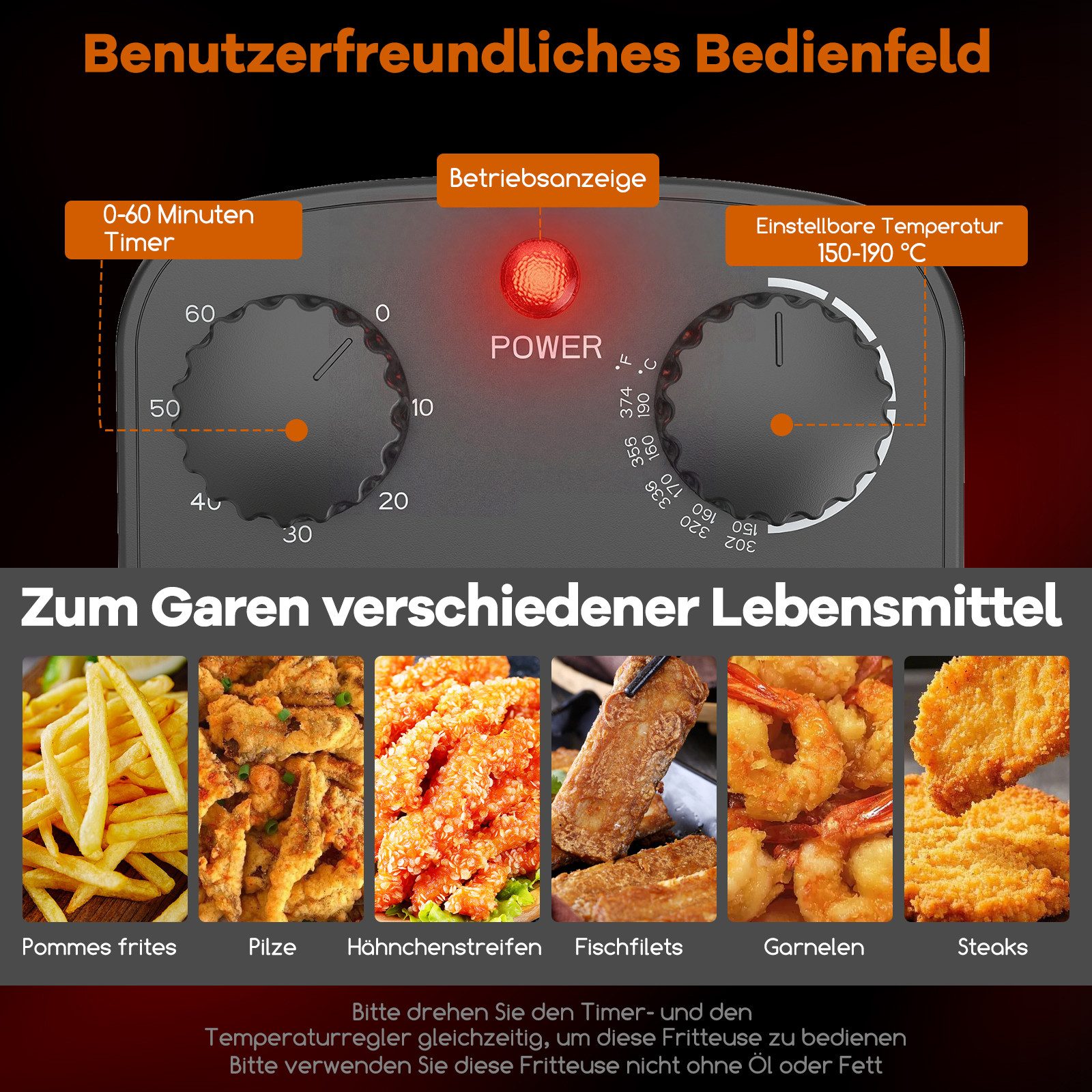 COSTWAY Fritteuse, 2000 W, 3L Frittiertopf mit Öl, Korb & Deckel & Timer