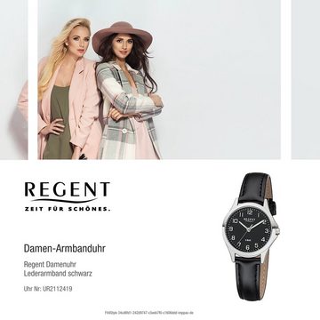 Regent Quarzuhr Regent Damen Uhr 2112419 Leder Quarz, Damen Armbanduhr rund, klein (ca. 29mm), Lederarmband