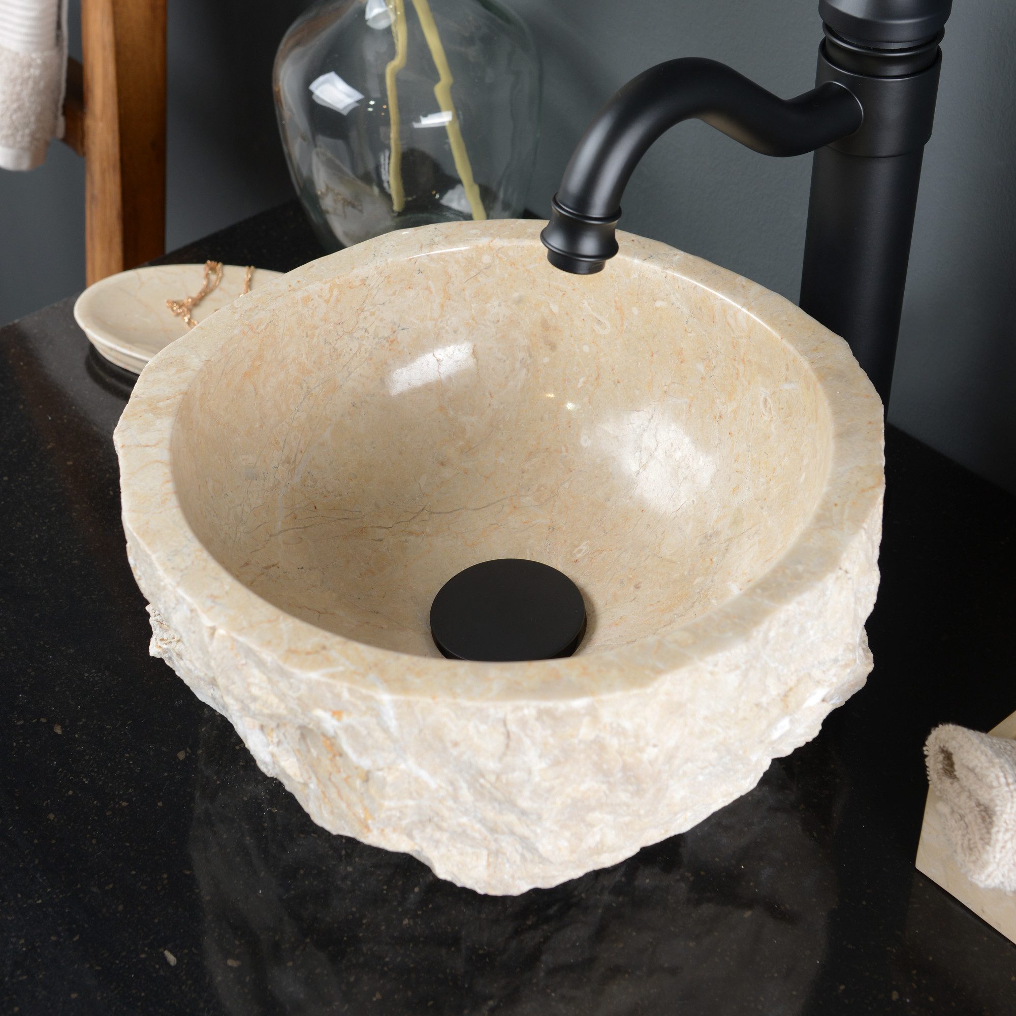 wohnfreuden Aufsatzwaschbecken Erosi Marmor Waschbecken 30 cm creme (Kein Set), NEW-4176