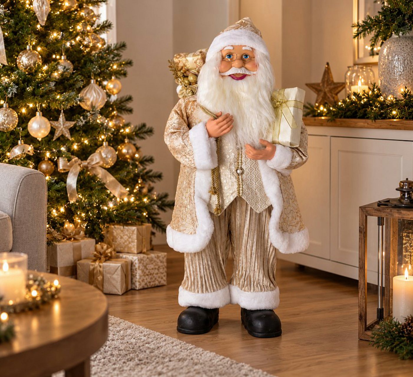 Koopman Weihnachtsfigur Weihnachtsfigur Weihnachten XXL 80cm Goldfarben (Stück, 1 St., Packung), 80x37x25cm, Geschenkebeutel, Detailreich, Kunststoff