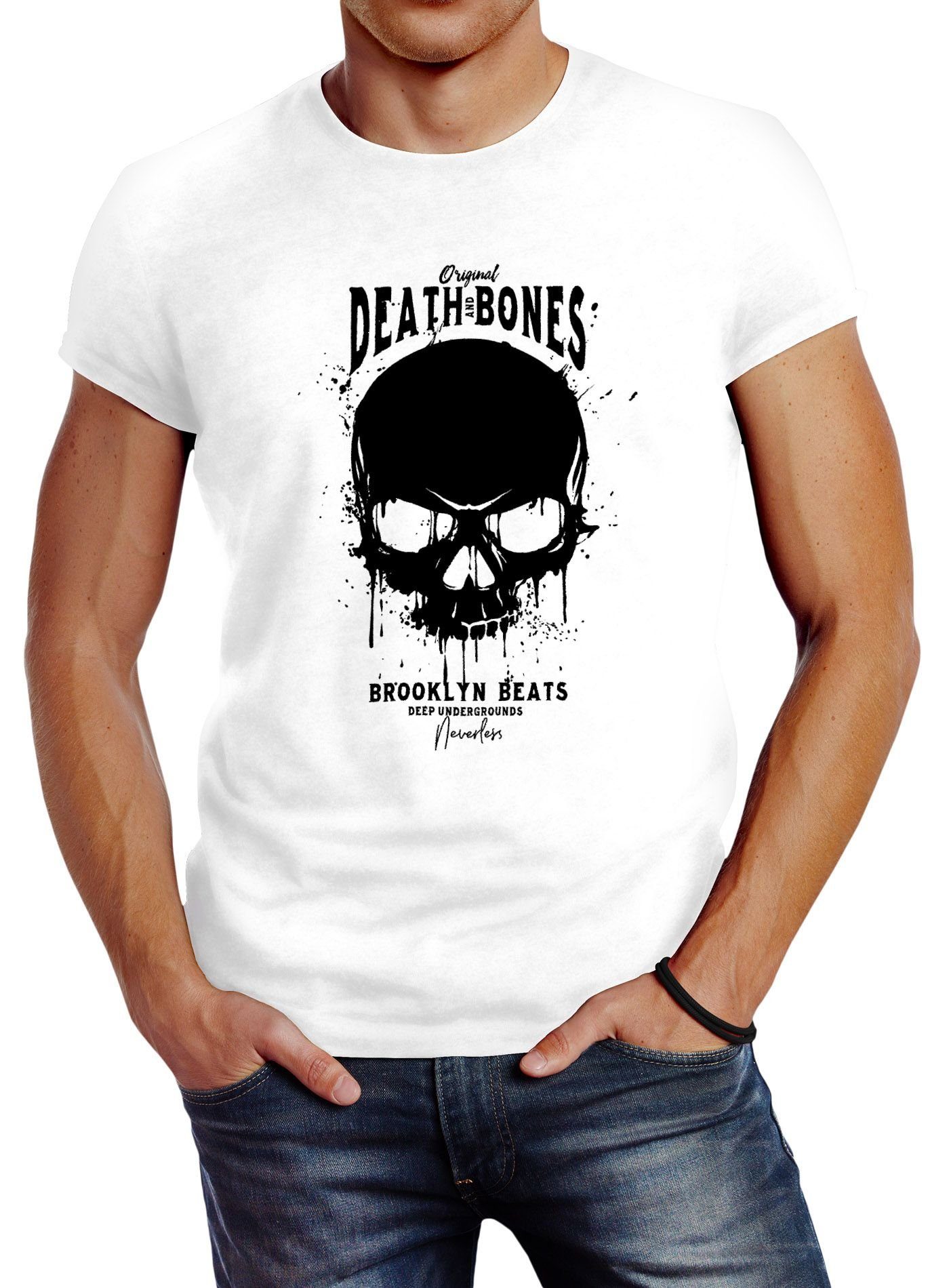 Neverless Print-Shirt Herren T-Shirt Skull Death and Bones Totenkopf Club Outfit Slim Fit Neverless® mit Print