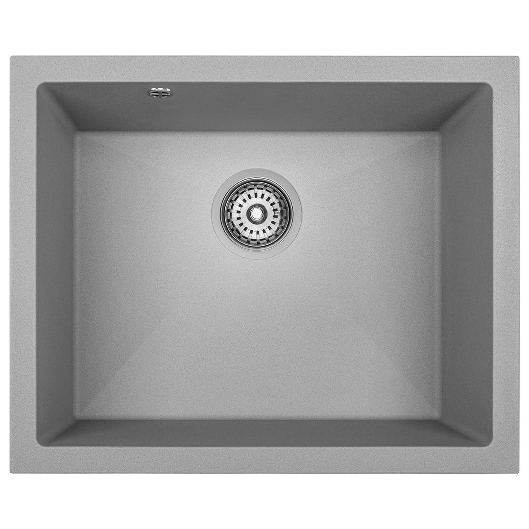KOLMAN Küchenspüle Einzelbecken Ibiza Granitspüle, Rechteckig, 56/46 cm, Grau, Space Saving Siphon GRATIS