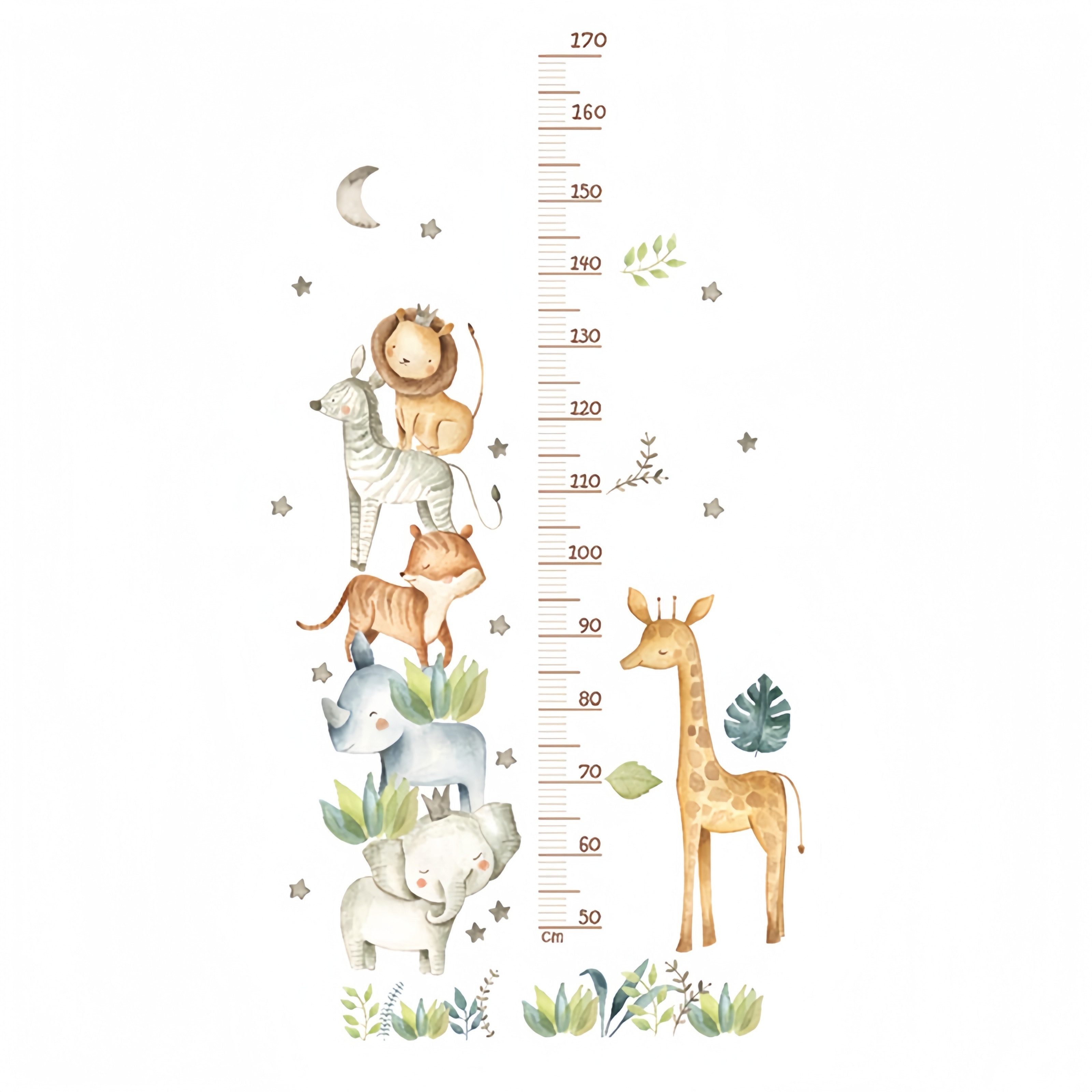 FOUORTUNATE-BEE Wandtattoo Babyzimmer Wandsticker Waldtiere Messlatte Mond Sterne bis 170 cm, Wandsticker Babyzimmer Waldtiere Messlatte Kinderzimmer Deko