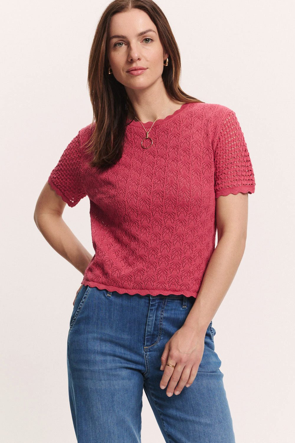 Tranquillo Kurzarmpullover Ajour Pullover Emmaa aus Bio-Baumwolle Luftiger Ajour-Feinstrick