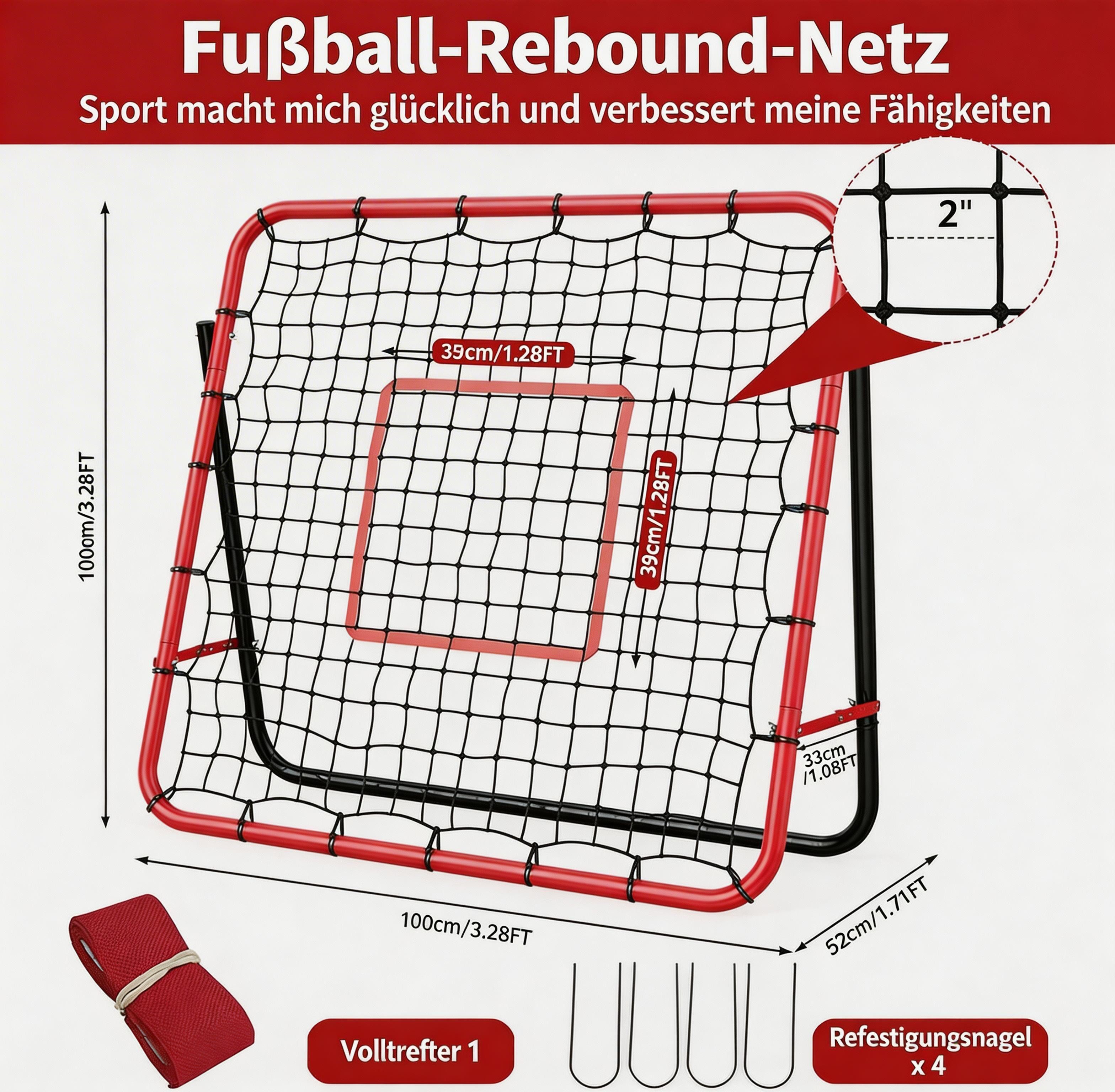 GarveeMore Rebounder 184 x 123cm / 100 x 100cm, Fußball-Rebound-Netz, Verstellbar