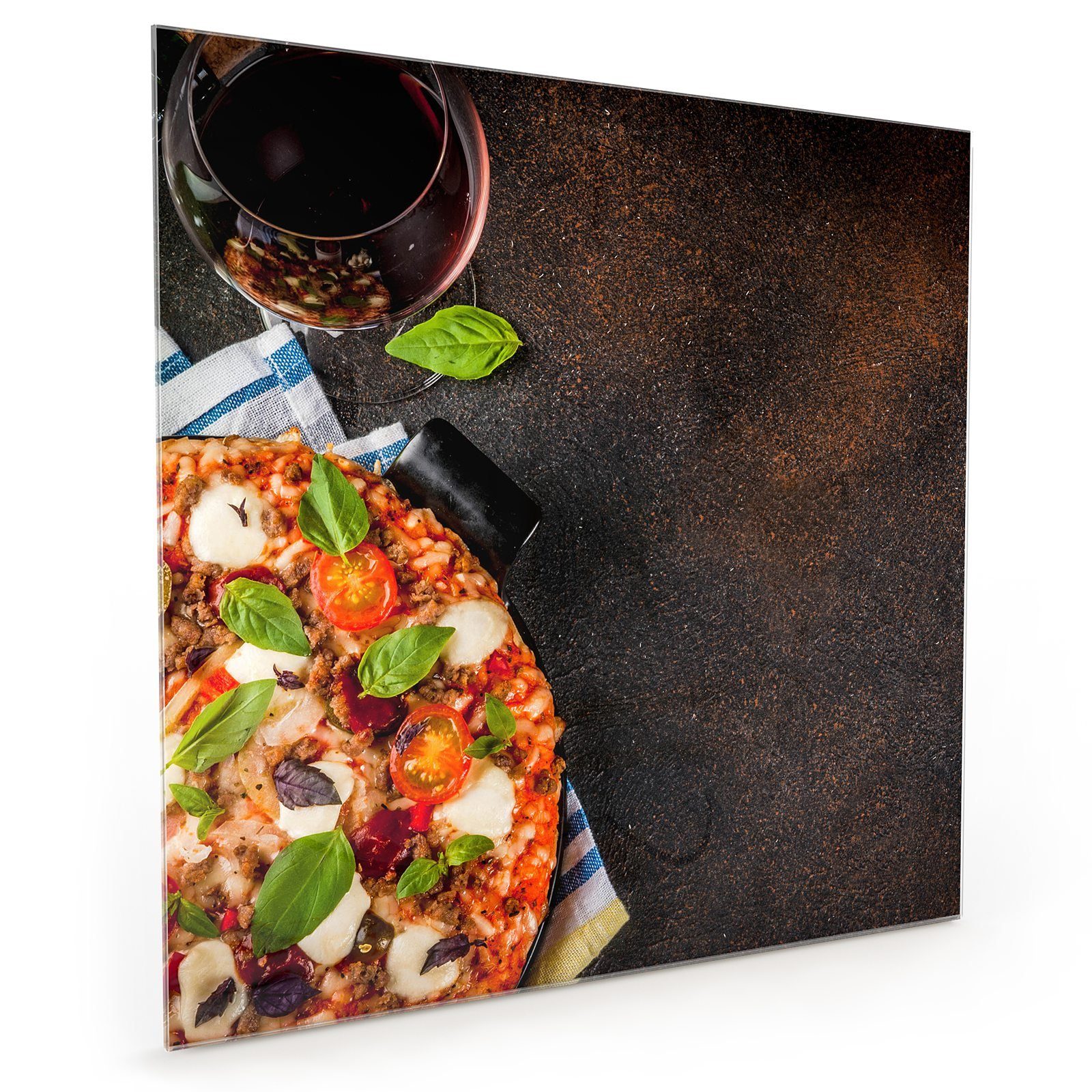 Motiv Primedeco Spritzschutz Rotwein Küchenrückwand Pizza und Küchenrückwand mit Glas