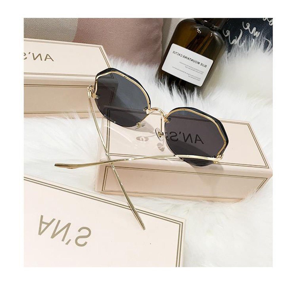 Sonnenbrille Frauen Eyewear) YOCKTECH Diamant--Schneidlinse Sonnenbrille Farbverlauf-Damensonnenbrille, Mode für Verspiegelung Klassisch Uv-Schutz, Brille Dunkelgrau UV400 Leichte Mit Unregelmäßige (Randlose Sonnenbrille mit Damen, auffälliger