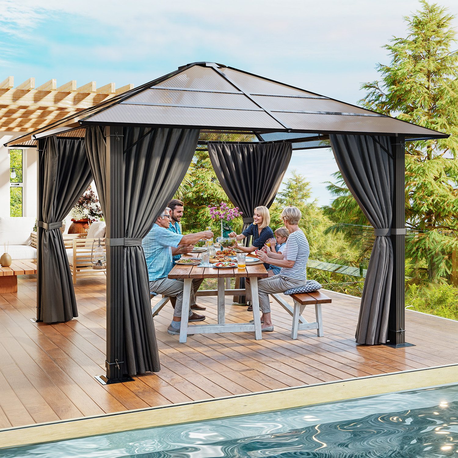 HOMALL Pavillon 3x3/3x4m Gartenpavillon Verdickter Aluminium-Pavillon, günstig online kaufen