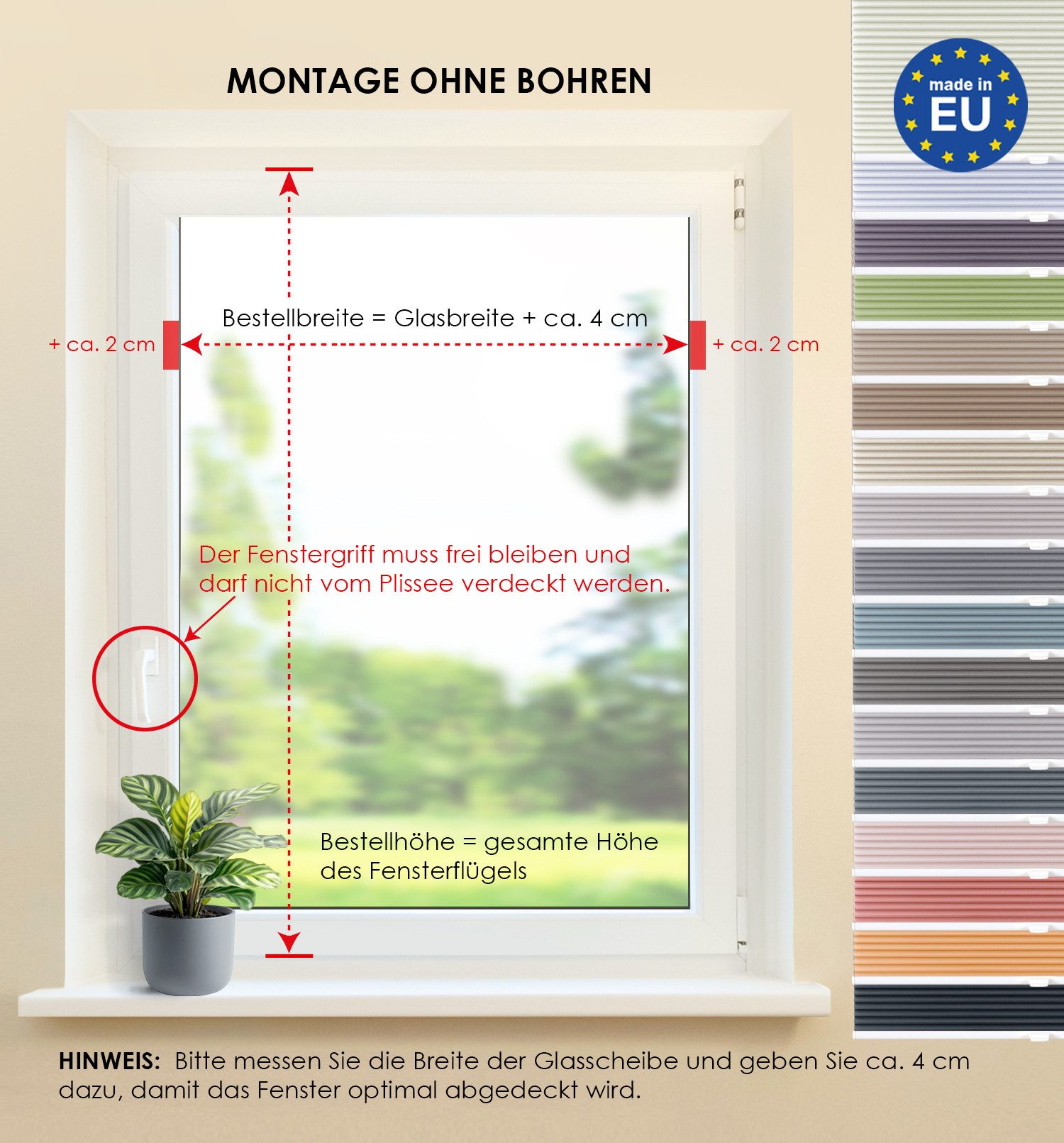 DomDeco Wabenplissee Thermo Plissee ohne Bohren - Hitzeschutz, Verdunkelung, verspannt, abdunkelnd, Klemmfix, stufenlos, kälteschutz, modernes Fensterplissee