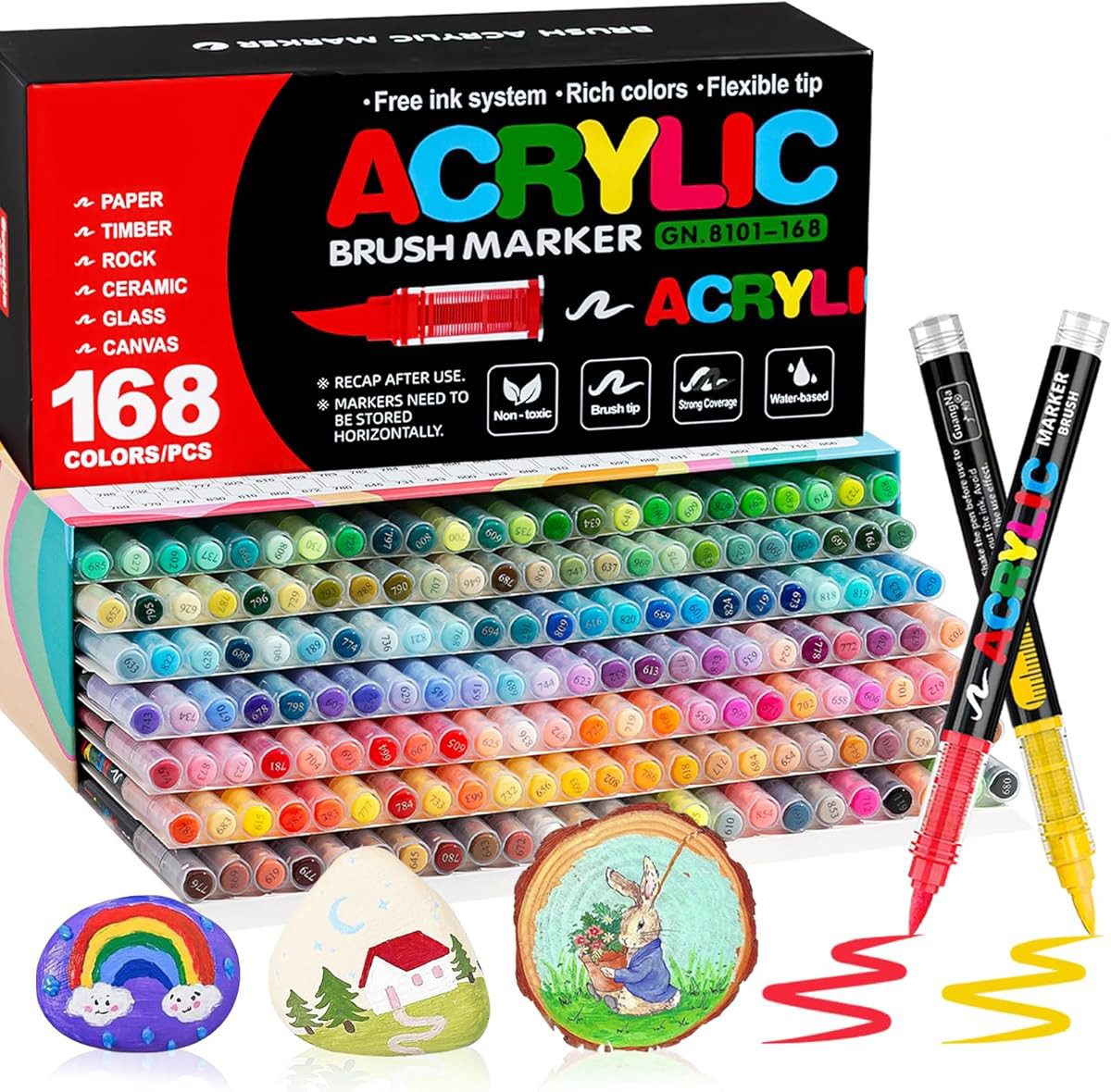 AKKEE Lackmarker Acrylstifte Set Farben wasserfest leuchtende, Marker, (168-tlg), für Papier Steine Glas Holz DIY Medium