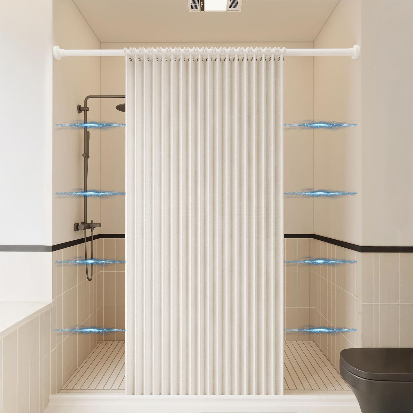 Minicloss Duschvorhang Wasserdichter Magnet-Falt-Duschvorhang, Verdickter Leinenoptik-Vorhang Breite 200 cm (1-tlg), Ideal für Badezimmer, Türrahmen, Schlafzimmer und als Raumteiler
