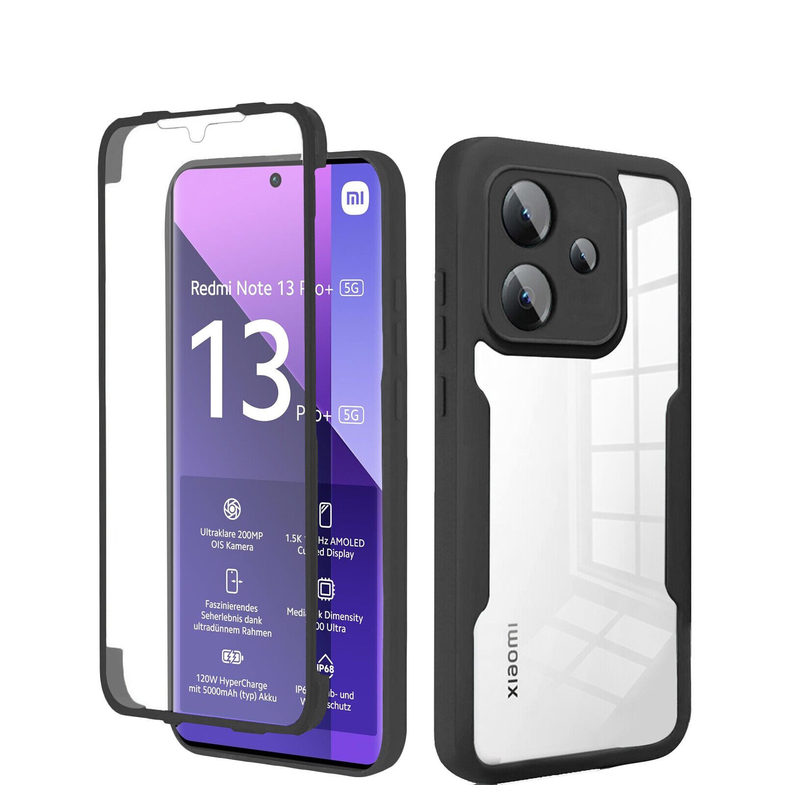 betterfon Handyhülle für Xiaomi Redmi Note 13 Pro+ 5G TPU Schutzcase, 2-teiliges 360 Grad Case mit Rundumschutz und passgenauer Passform