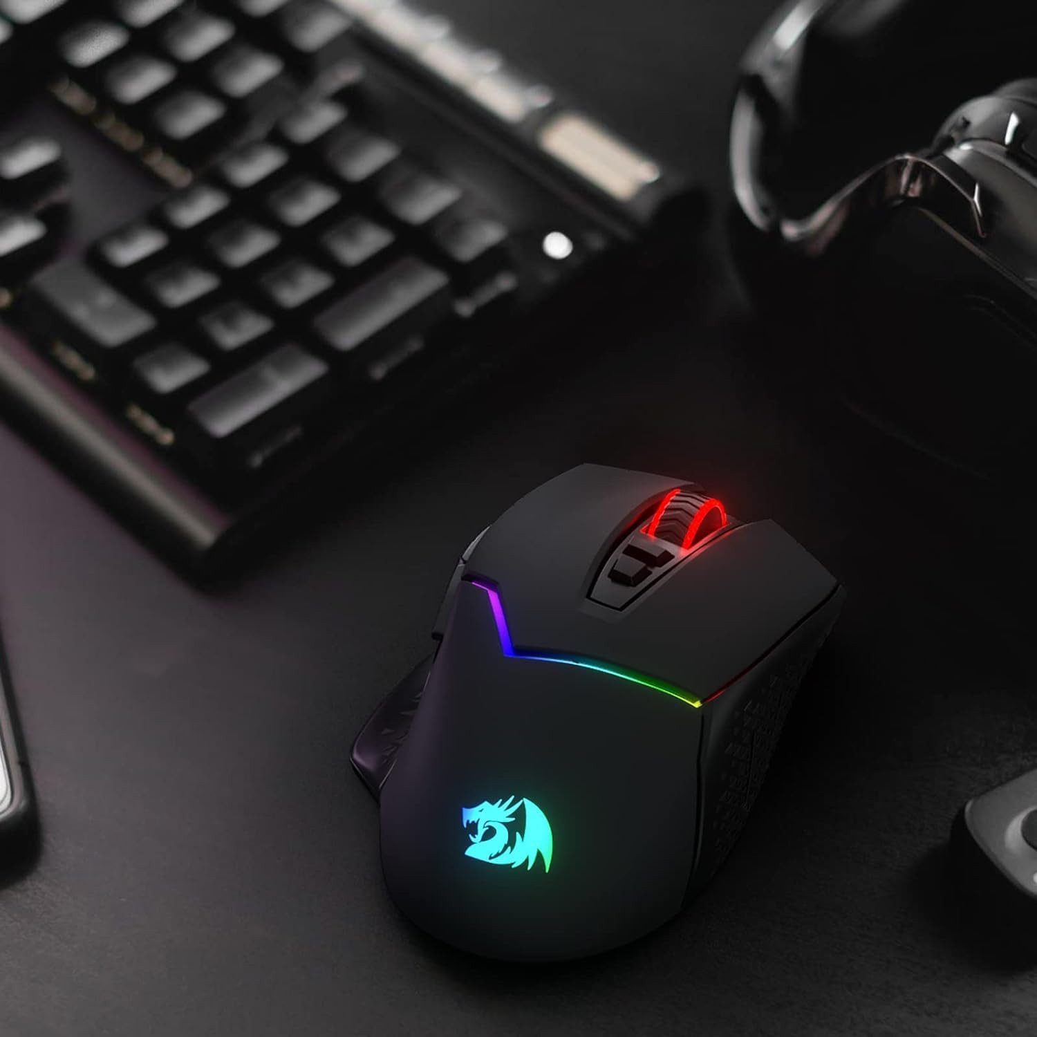 Redragon M690-PRO, RGB, 2,4 GHz/Kabelgebunden, Schwarz Gaming-Maus (kabelgebunden, 2.4 GHz RF Wireless, 8000 DPI, 8 programmierbare Tasten, Ergonomisch, Dual-Modus)