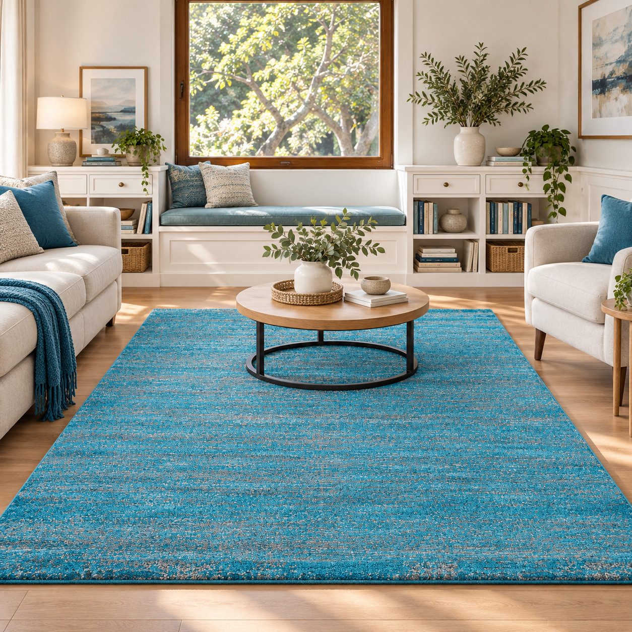 Vimoda Teppich Wohnzimmer Modern Meliert fürs, Türkis/weiß, Gr. Rechteckig