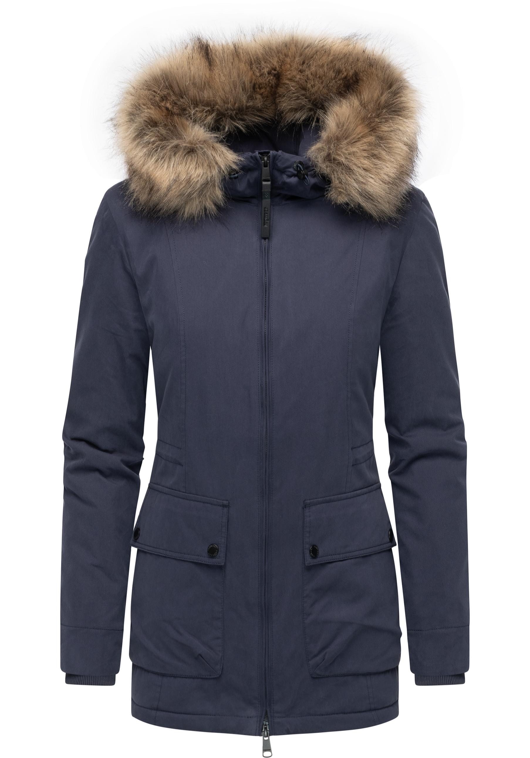 Ragwear Kurzmantel Monadetta Warm Kurzer Wintermantel mit Kunstfellbesatz