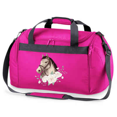 Mein Zwergenland Sporttasche für Kinder in der Farbe Fuchsia 26L mit Pferdekopf mit Rosen Motiv