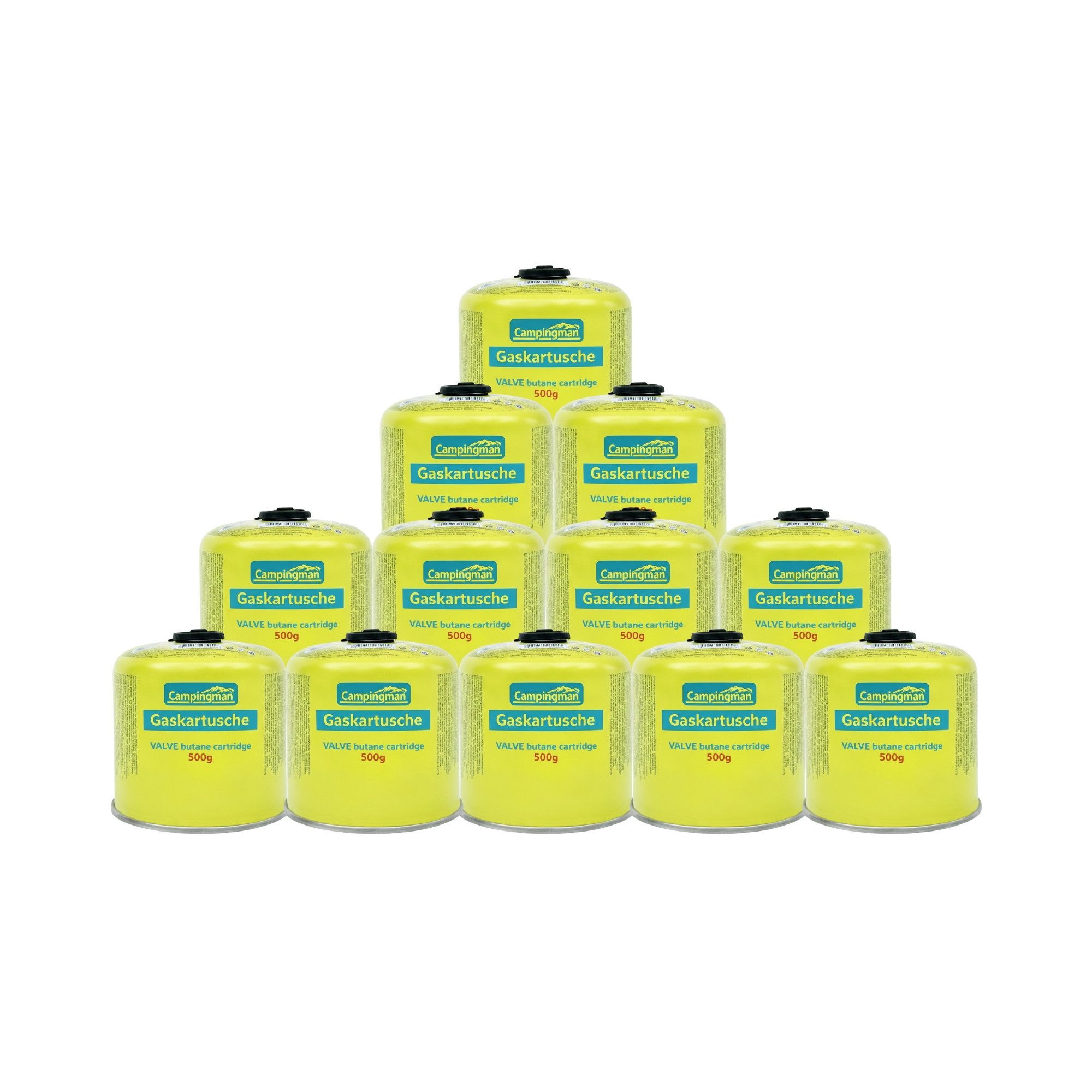 campingmann Gaskartusche 500g mit Schraubventil EN 417 – Butangas Kartusche, Zubehör für Universal Schraubkartusche für Campingkocher, 12 St., Unkrautbrenner, Weber Grill & Campinggas